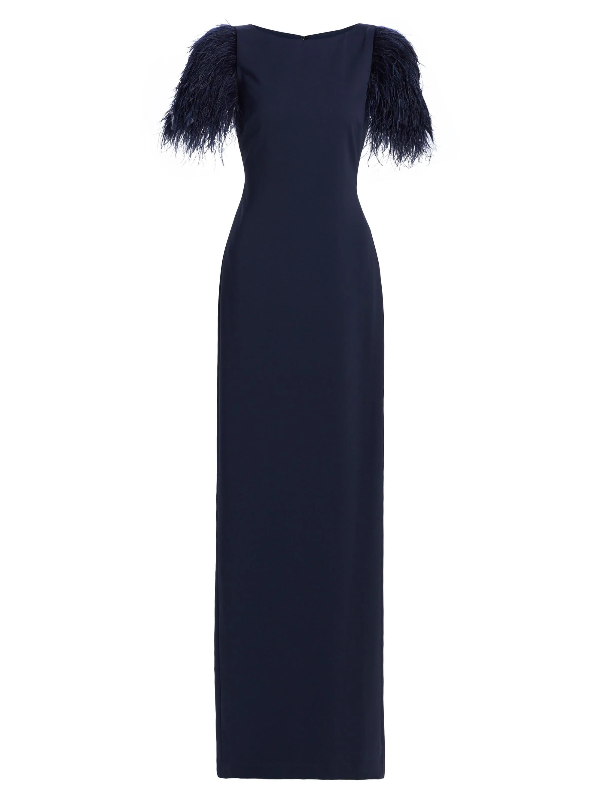Women's Feather Cuff Odessa Crepe Column Gown - Navy - 1