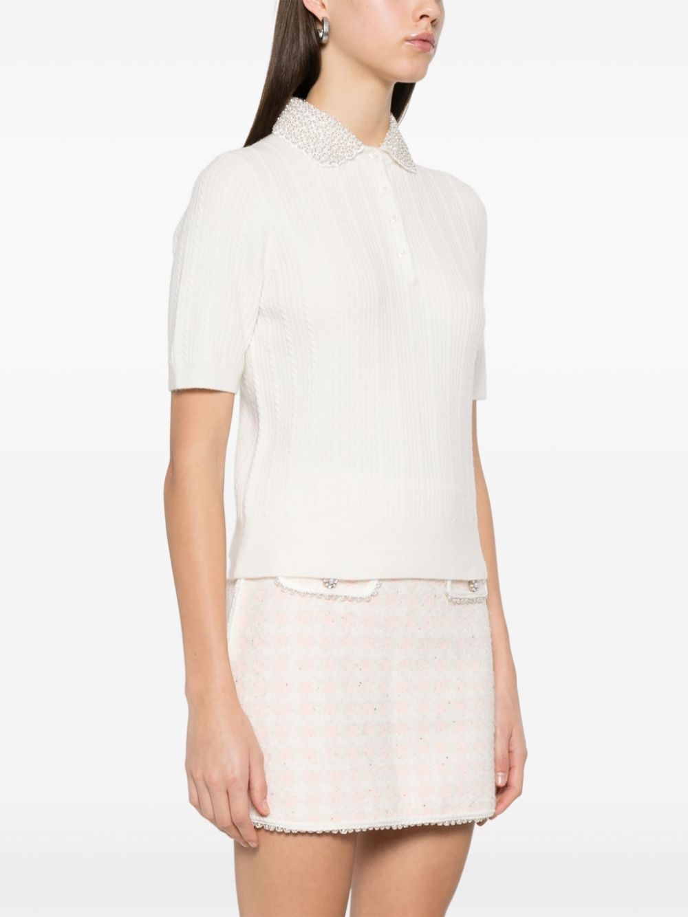 embellished-collar knitted polo shirt - 3