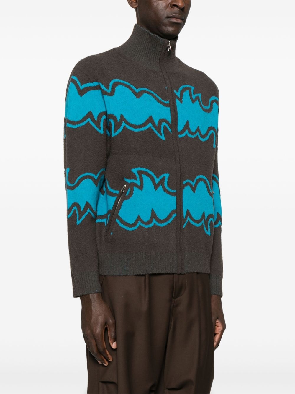 jacquard zip-up cardigan - 3