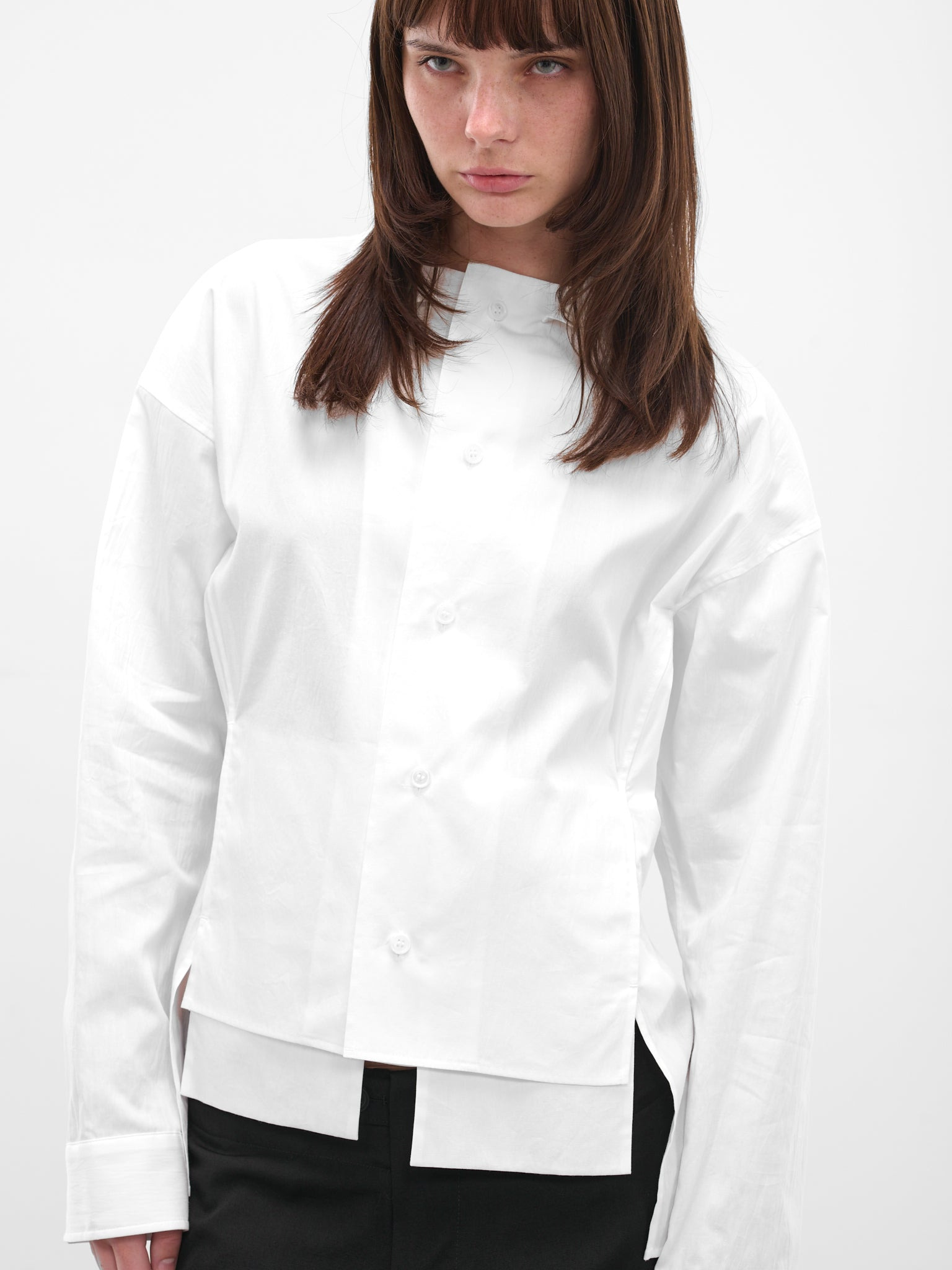 White Paneled Broadcloth Cotton Blouse - 4