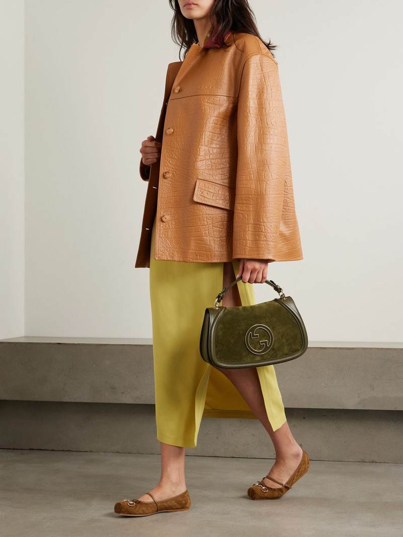 GUCCI Oversized suede-trimmed textured-leather jacket Brown outlook