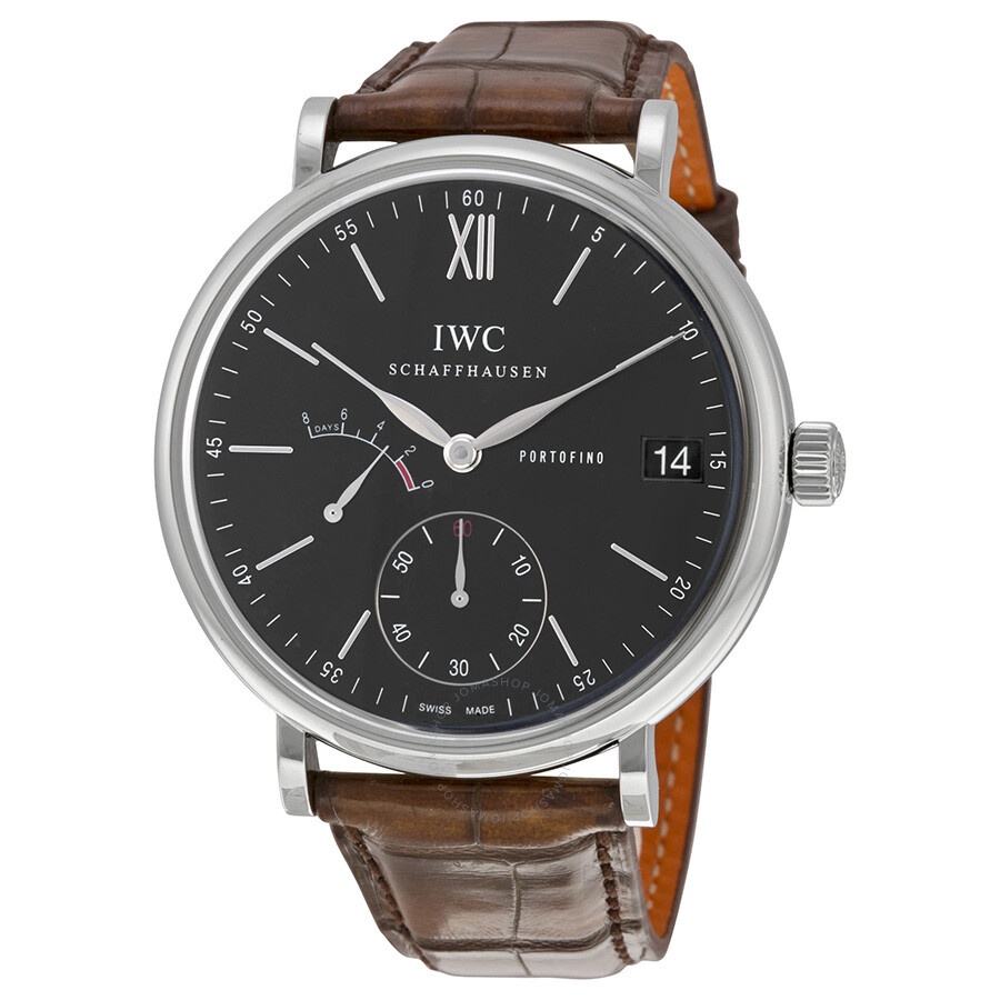 IWC Portofino Manual Wind Eight Days Black Dial Brown Leather Men's Watch 5101-02 - 1