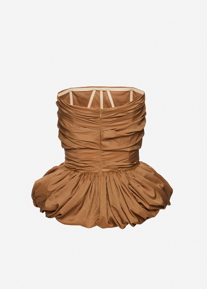 Draped peplum corset in brown 2