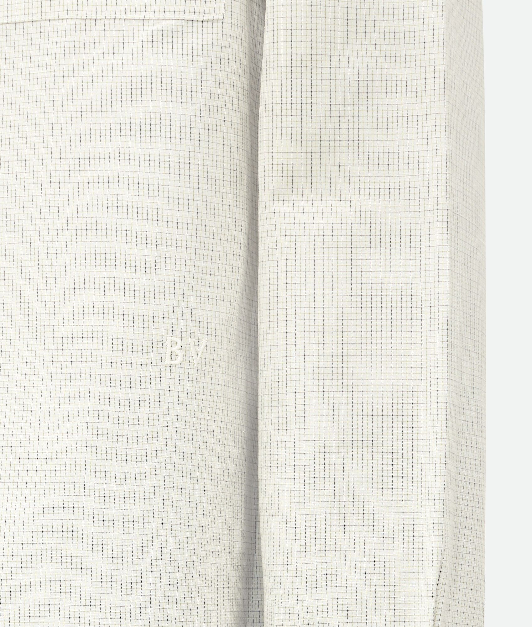 Cotton Linen Check Shirt With "BV" Embroidery - 4