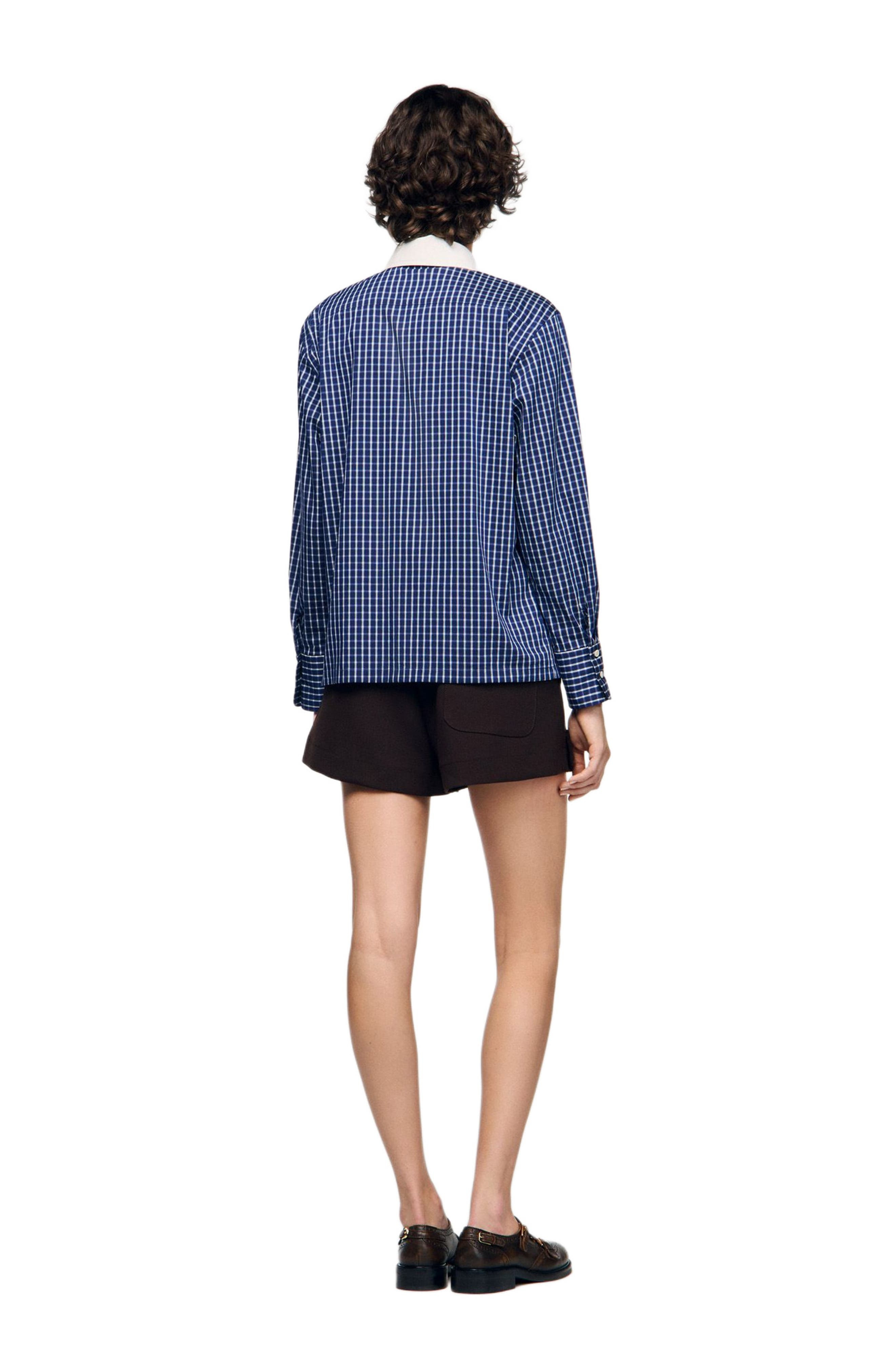 SANDRO Check shirt with tie in Blue /Black at Nordstrom - 2