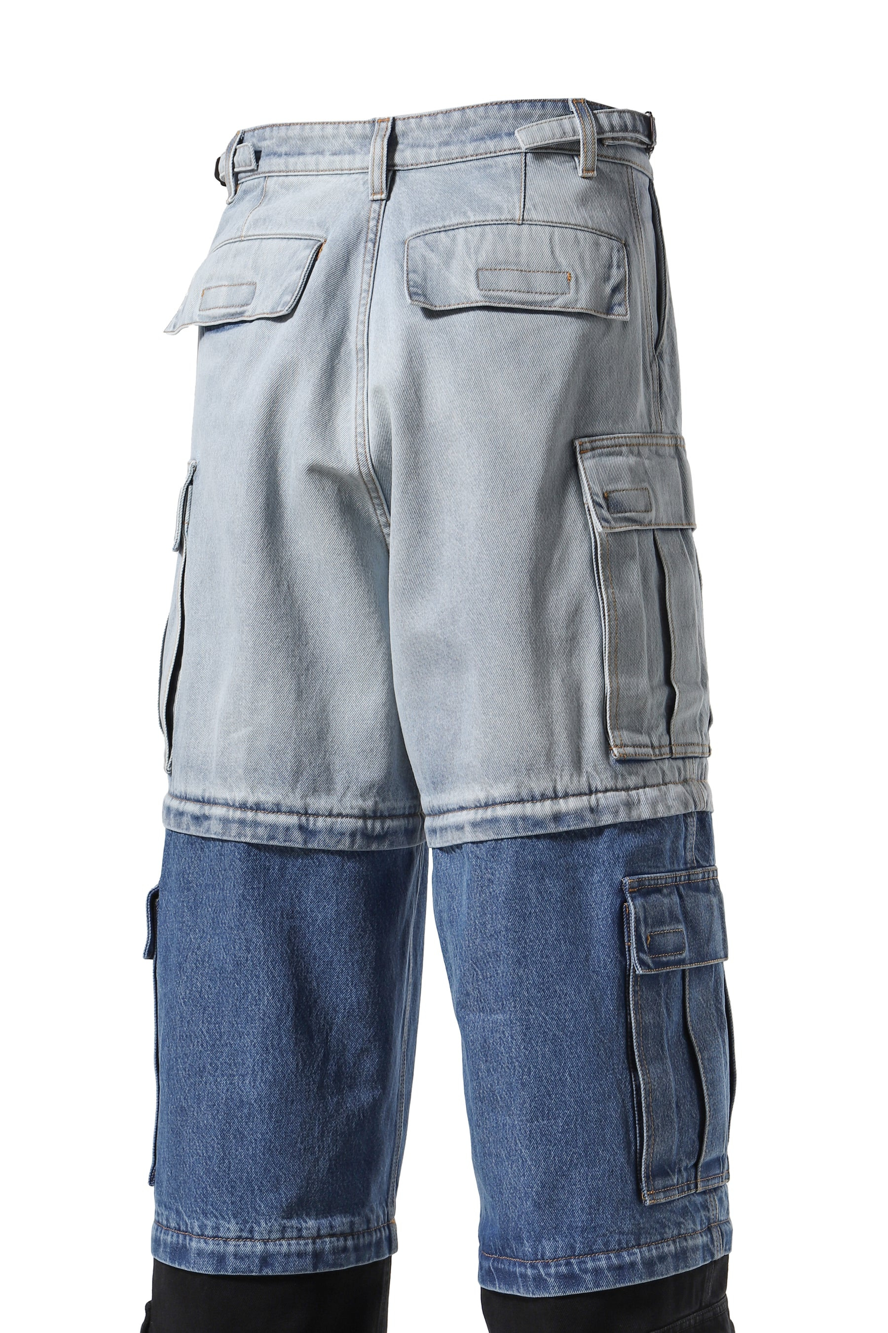 DECONSTRUCTED TRIPLE CARGO PANTS / L.BLU/MID BLU/BLK - 15
