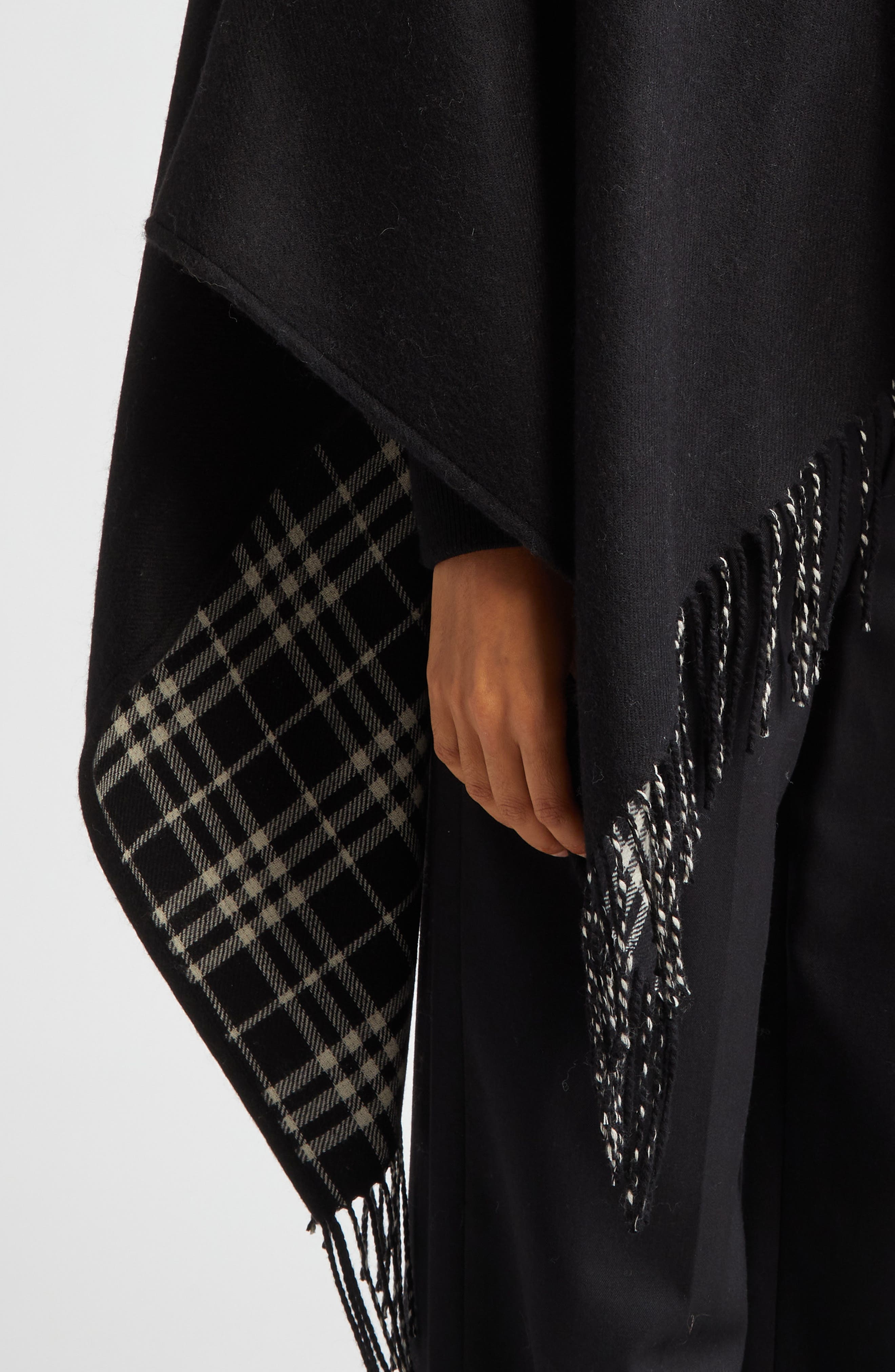 burberry Reversible Open Front Wool Cape in Black/Calico Ip Chk at Nordstrom - 5