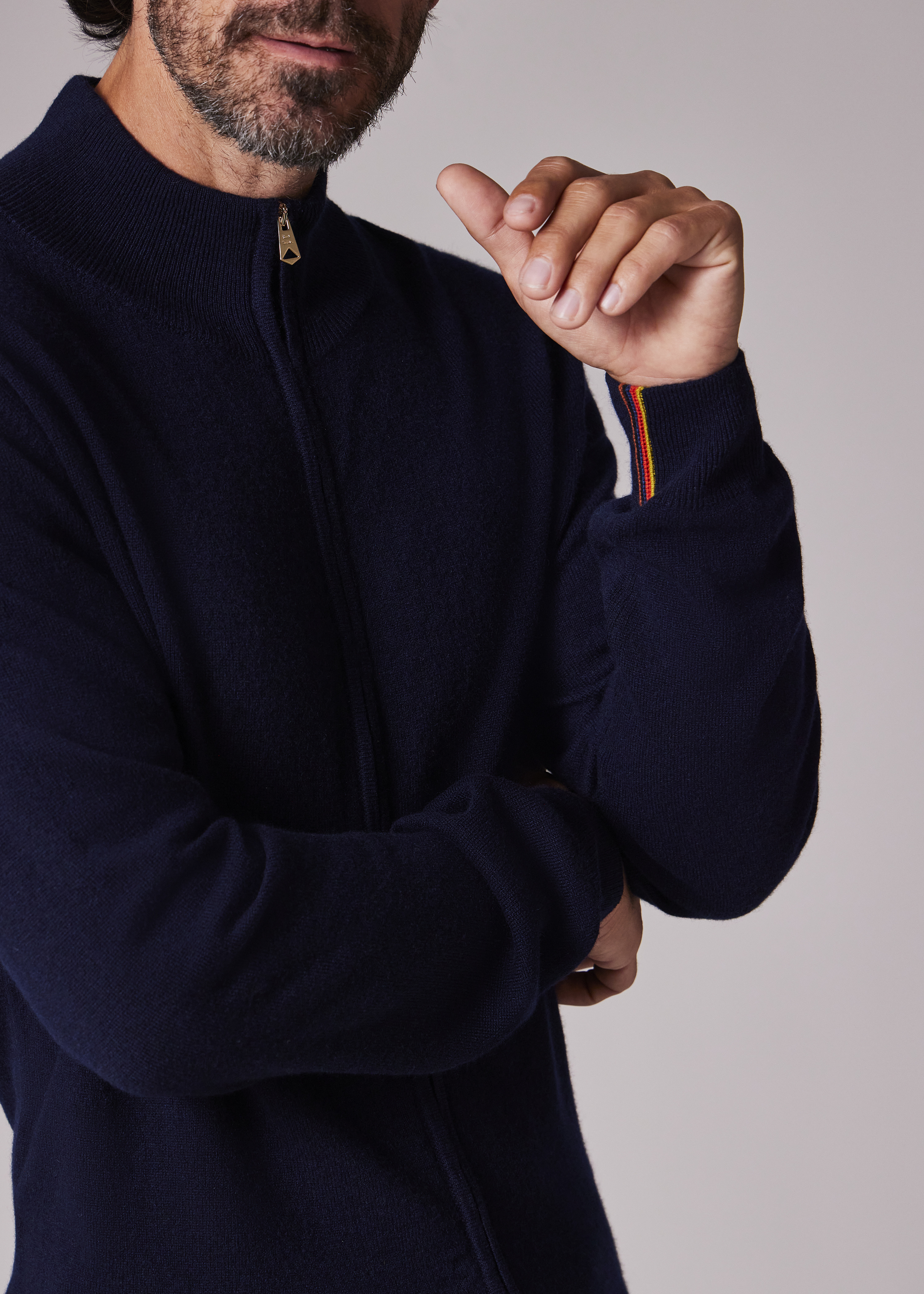 Navy Cashmere Full-Zip Cardigan - 5