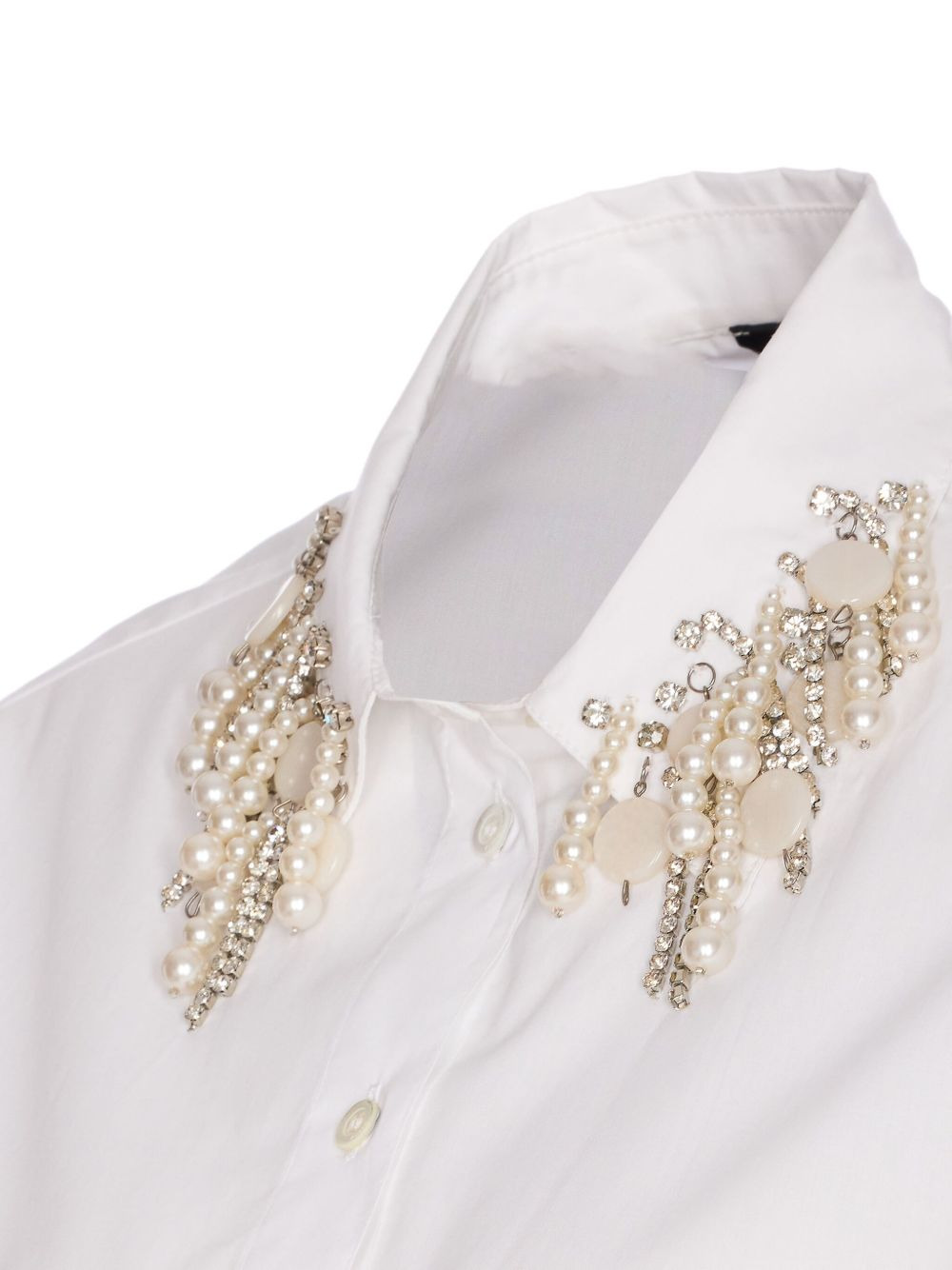 pearl-crystal embellished crop shirt - 4