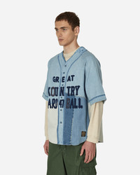 Kapital 8oz Denim Great Kountry Damaged Baseball Shirt Blue