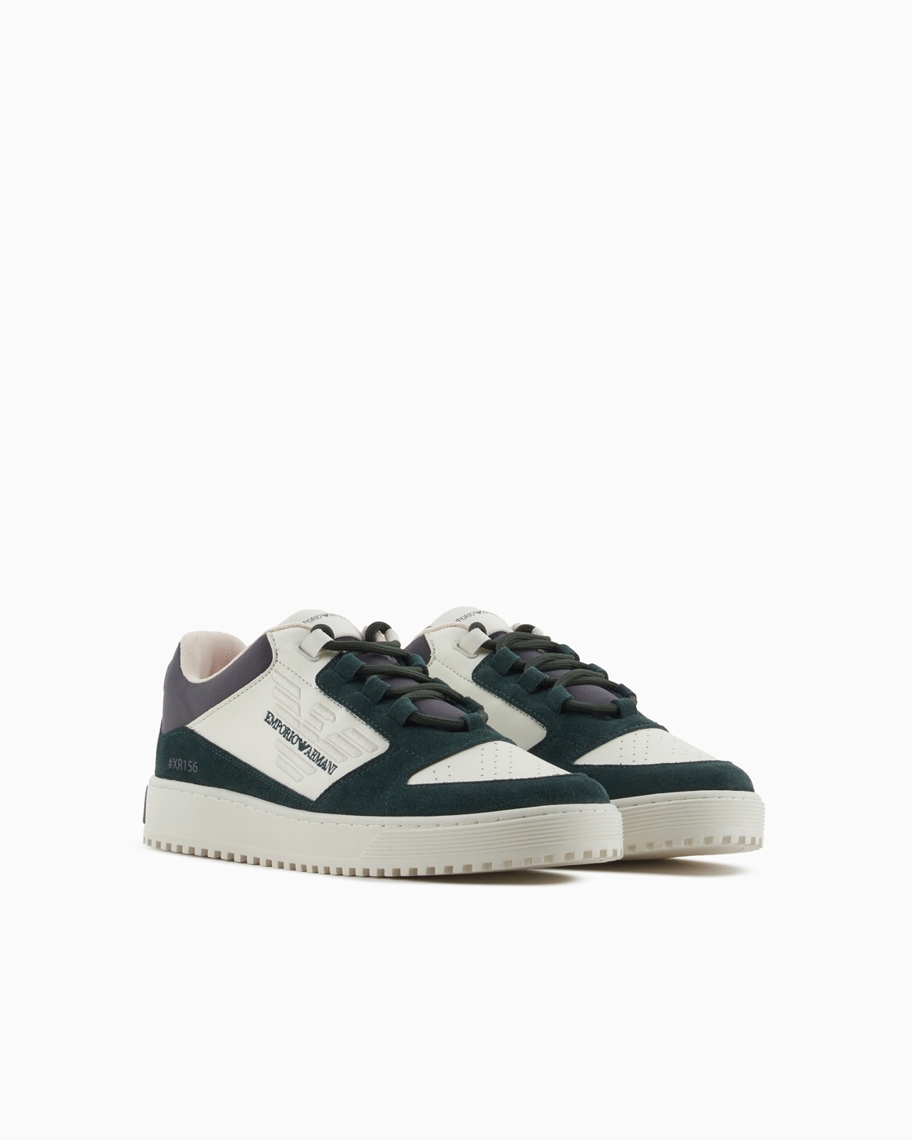LEATHER SNEAKERS WITH SUEDE DETAILS AND OVERSIZED EMBOSSED EAGLE - 2