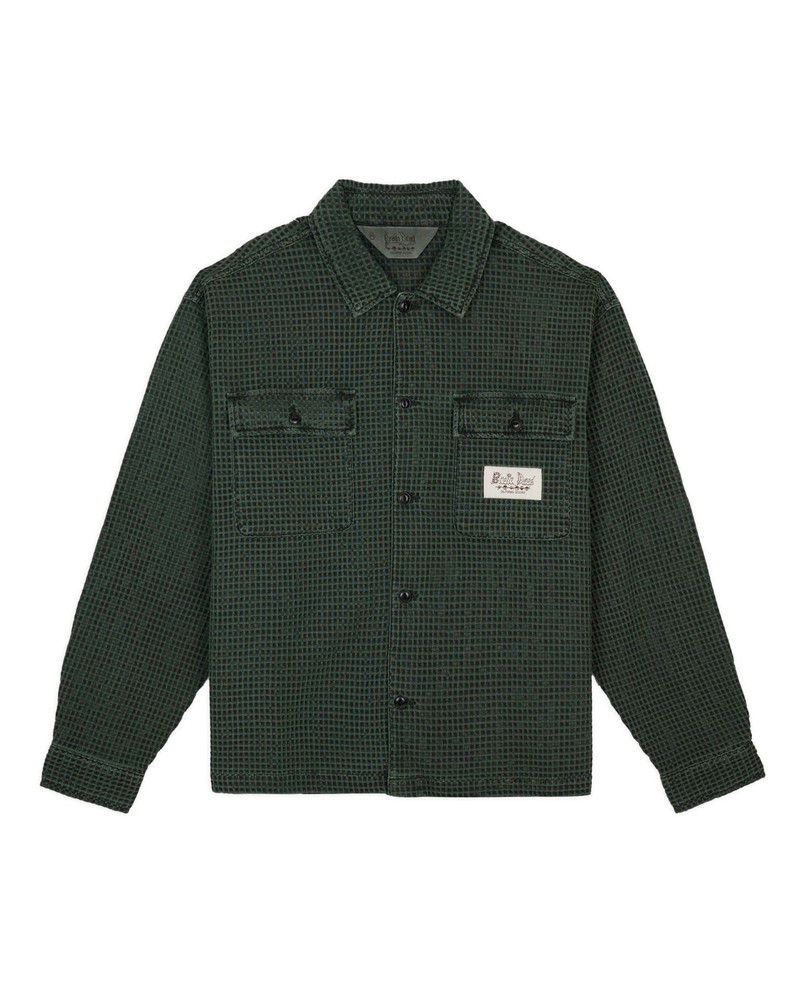 Waffle Button Front Shirt - Dark Green 1