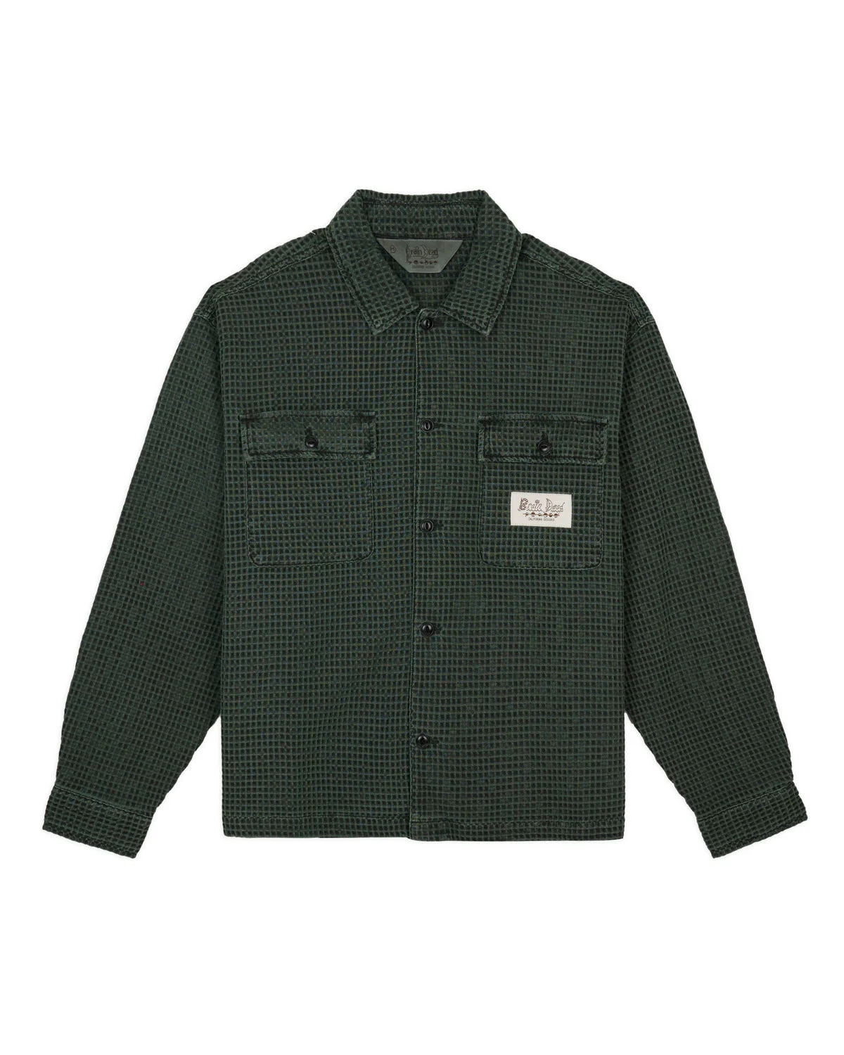 Waffle Button Front Shirt - Dark Green - 1