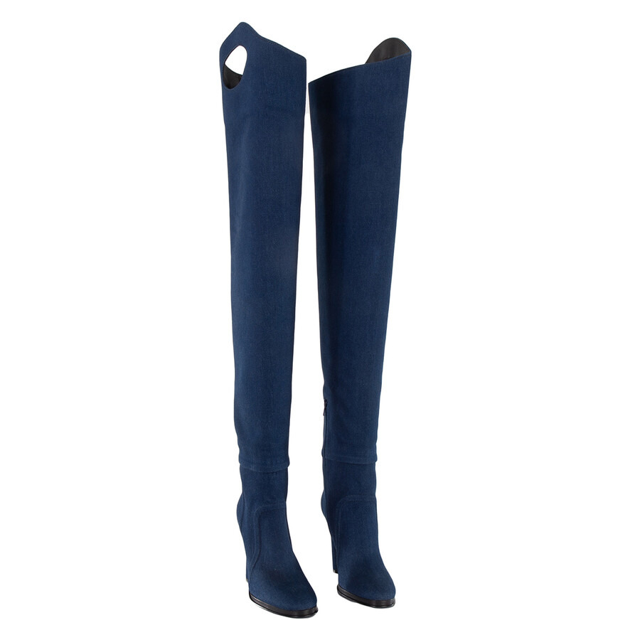 Burberry Ladies Shoreditch Denim Blue Porthole Detail Over-The-Knee Boots - 4