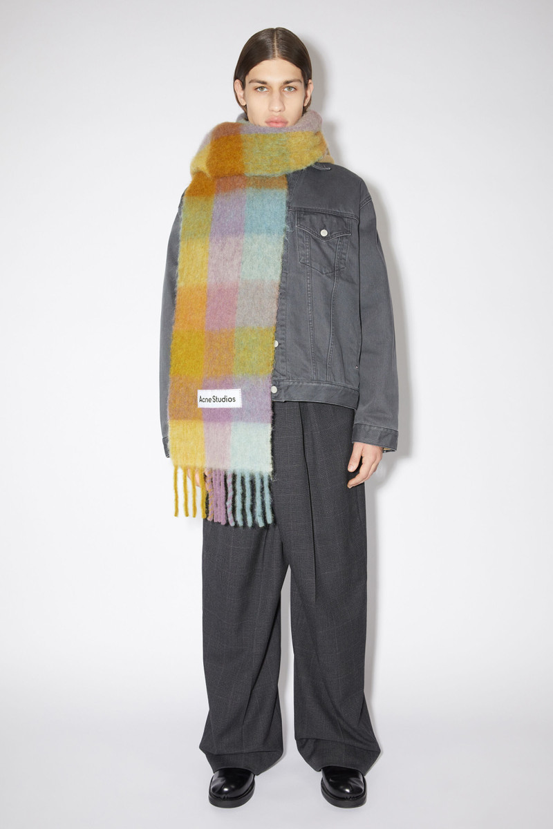 Mohair checked scarf - Violet/yellow/blue 3