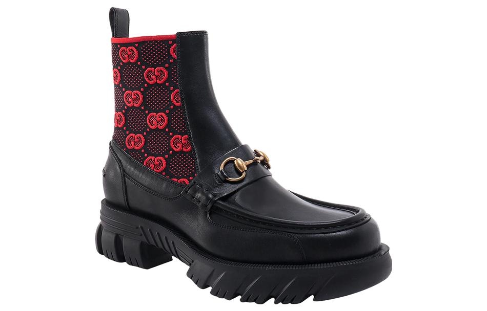 Gucci Horsebit GG Jersey Boot 'Black Red' 718708-AAA4Y-1071 - 3