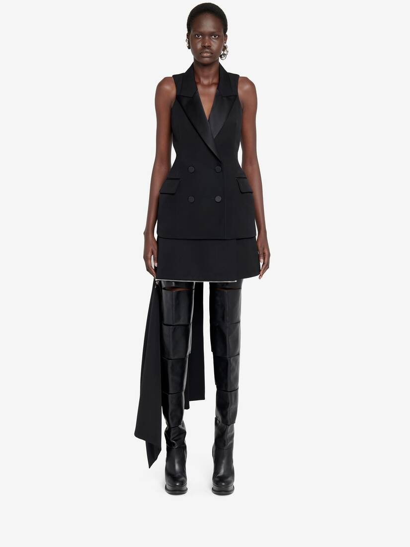 Women's Racerback Sleeveless Double-breasted Jacket in Black - 2