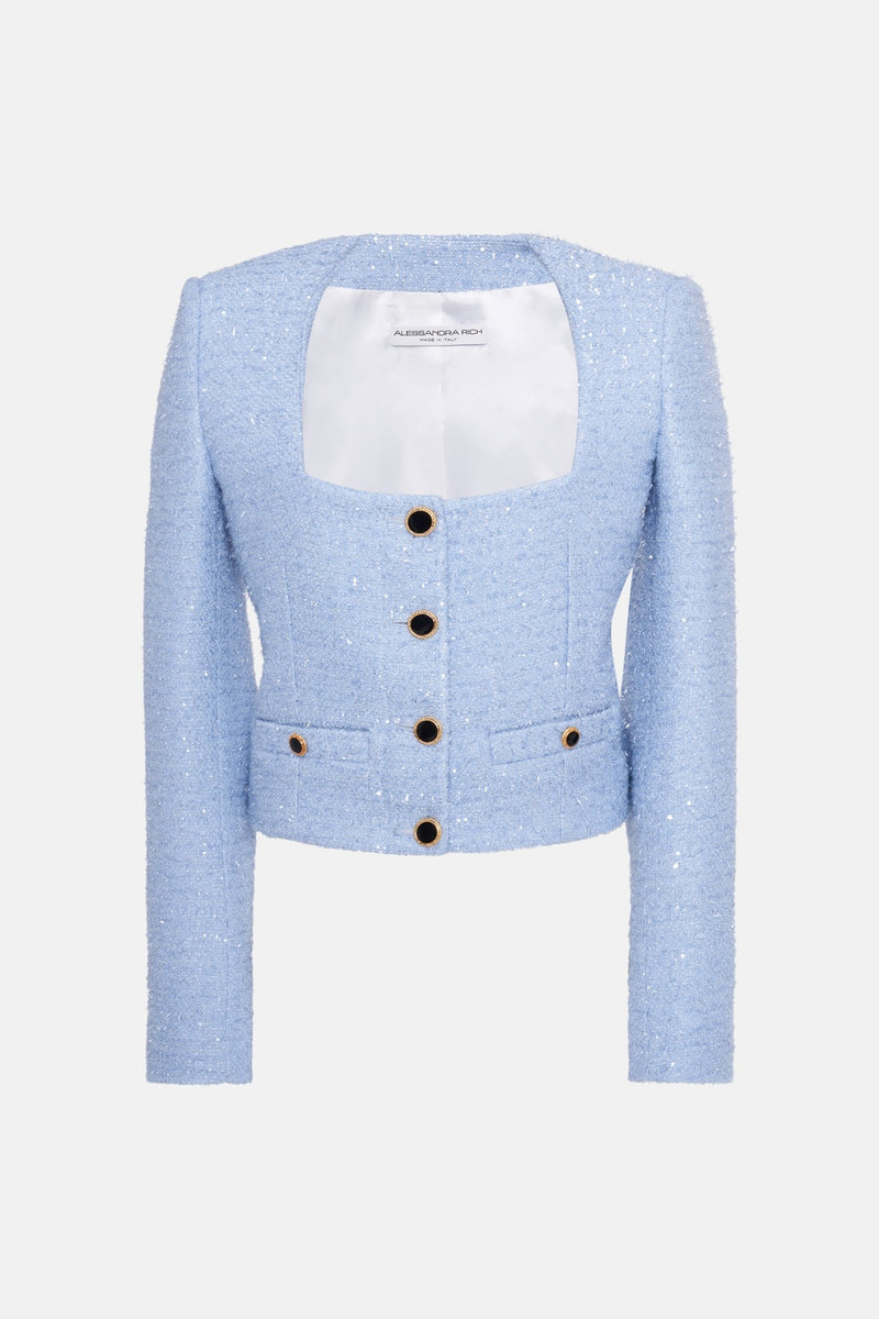 SEQUIN TWEED SQUARE NECK JACKET - 1