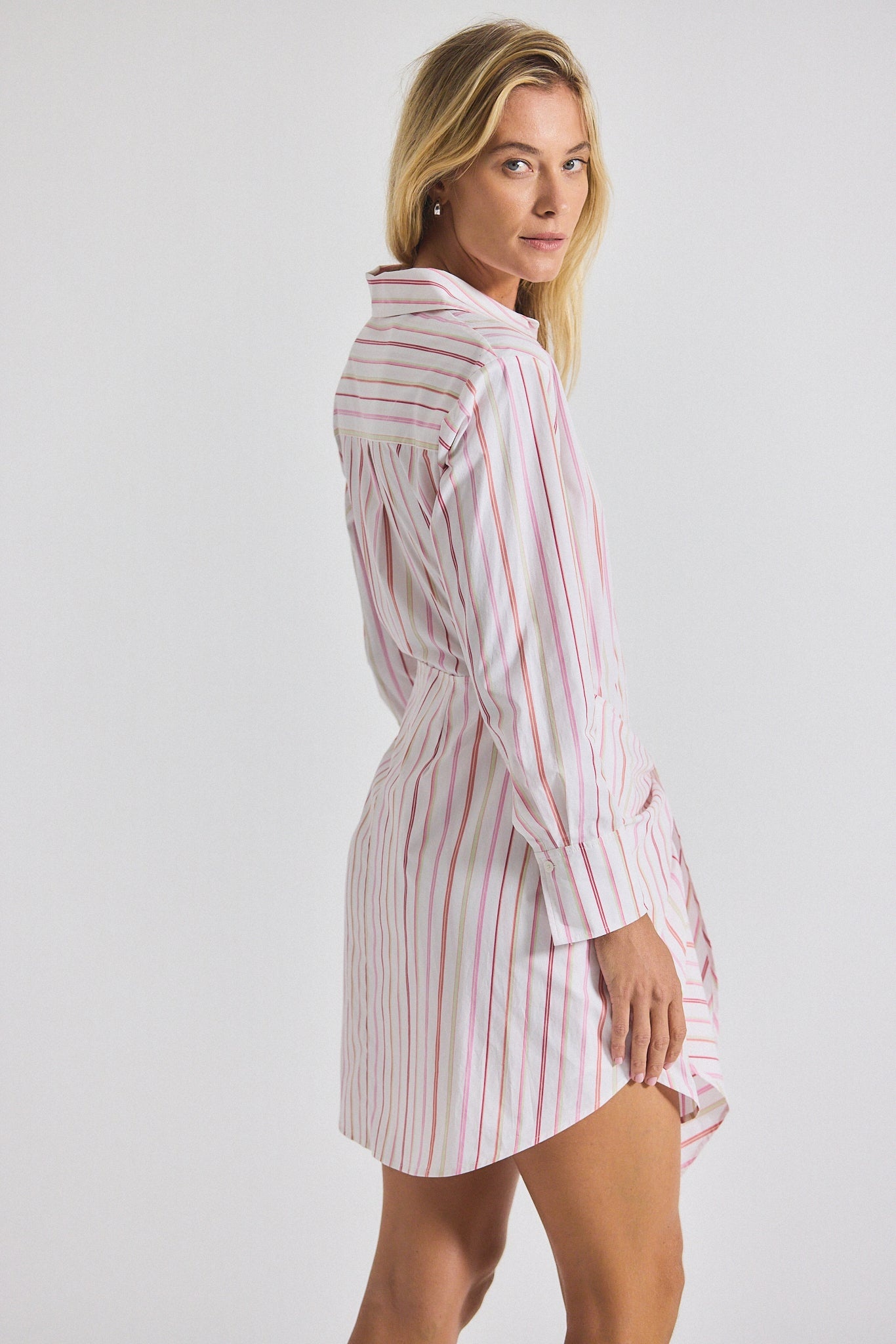 TRISH STRIPED SHIRTING WAIST TIE SHIRT DRESS - 4
