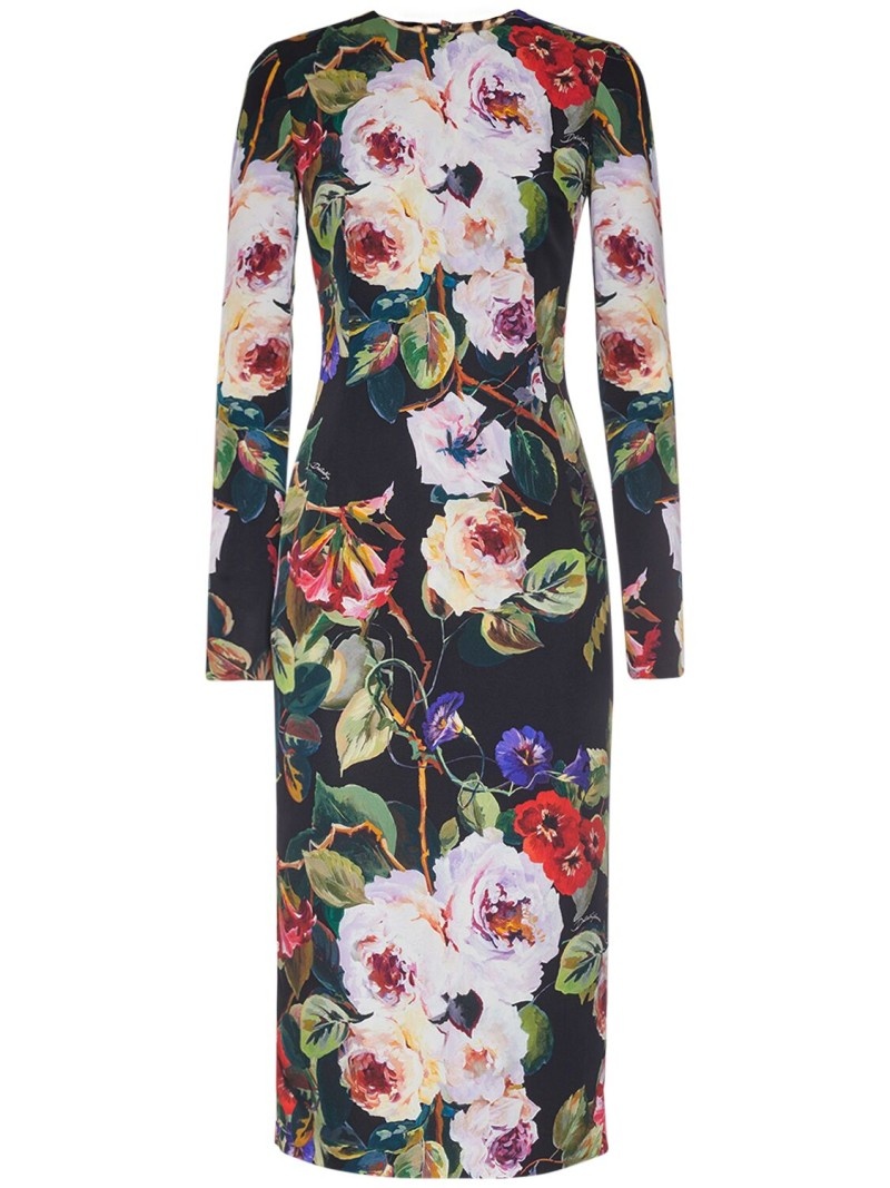 Silk charmeuse flower print midi dress - 1