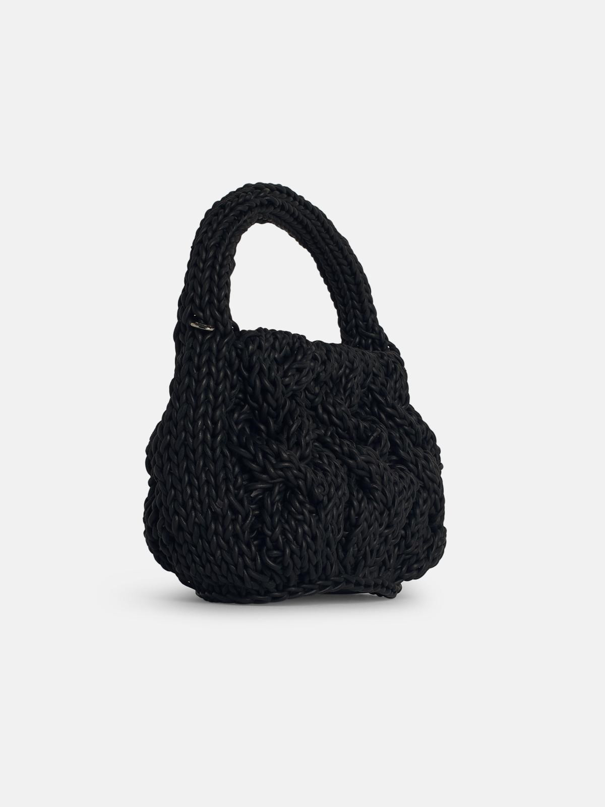 'KNIT' BLACK LEATHER BAG - 2