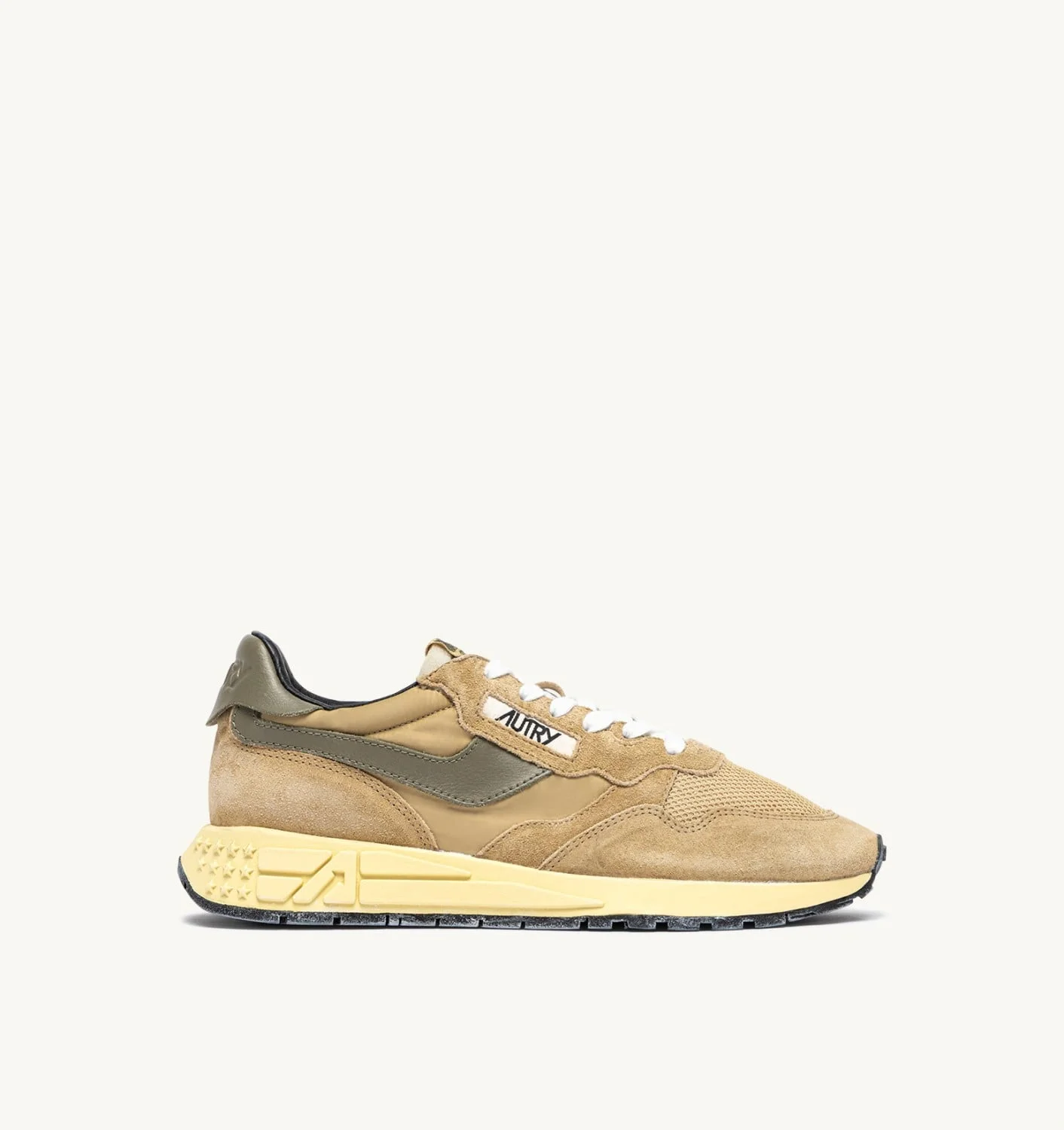 REELWIND LOW SNEAKERS IN FOAM SUGAR AND COVERT GREEN NYLON AND SUEDE - 1