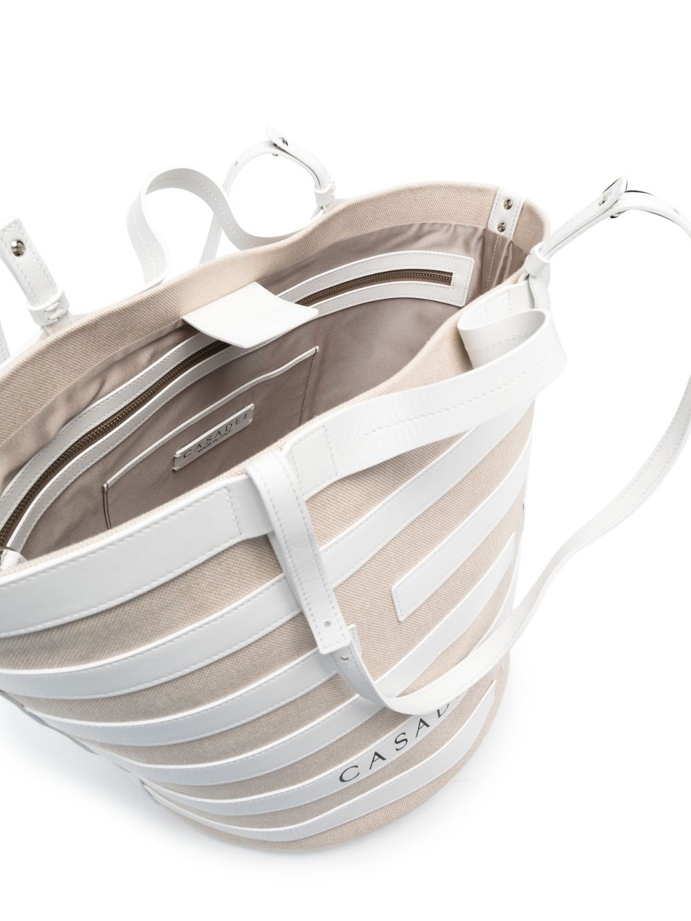 stripe-pattern leather tote bag - 5
