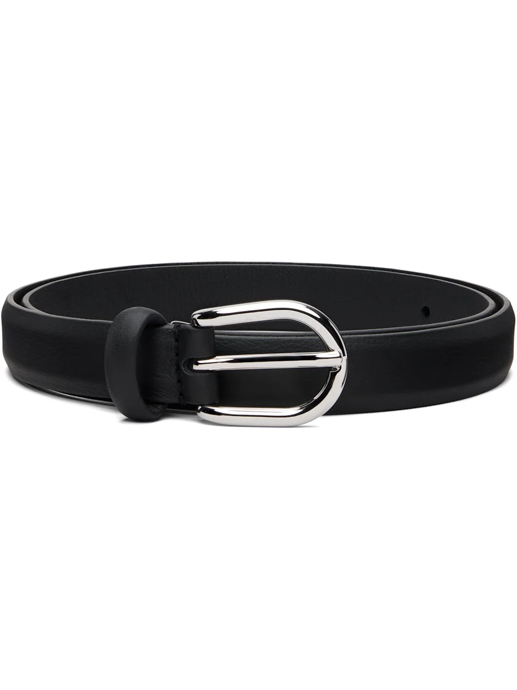 Black Skinny Nappy Calf Leather Buckle Belt - 1