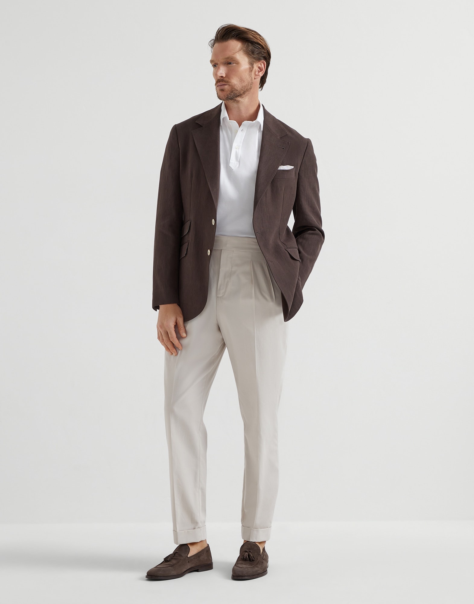 Cotton jersey polo with shirt-style collar and faux-layering - 5