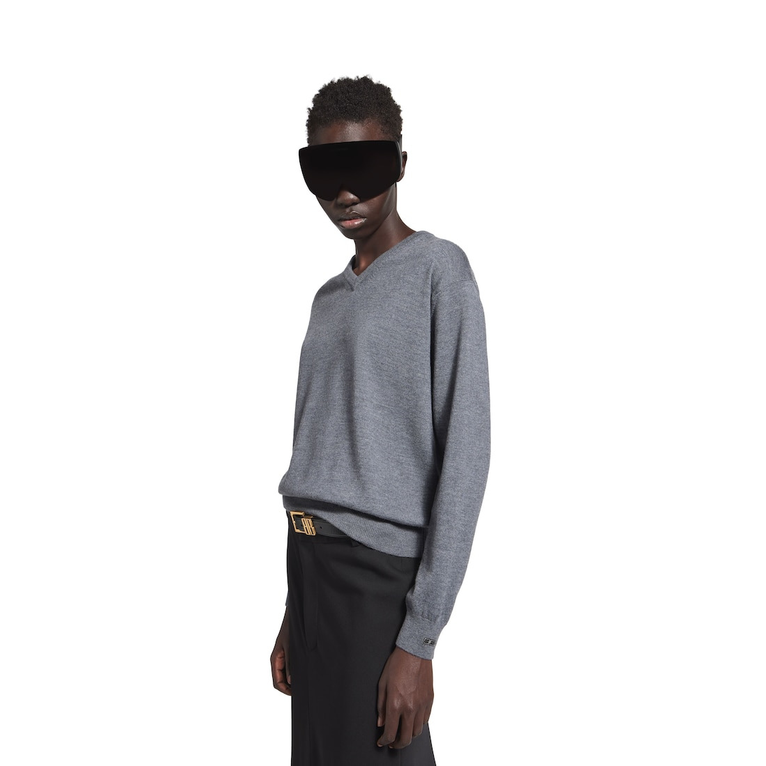Women's V-neck Sweater in Heather Grey - 5