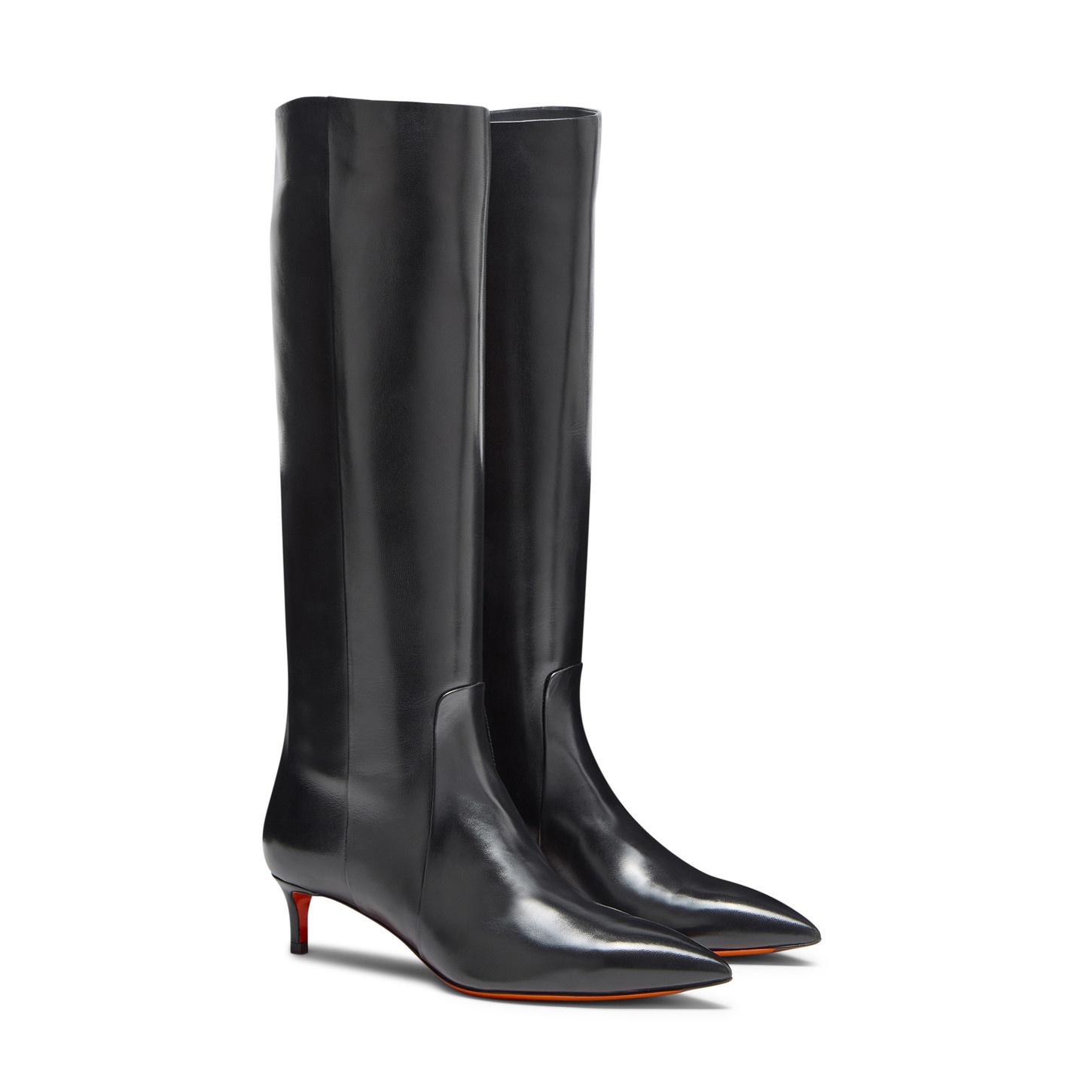 Women's black leather mid-heel boot - 5