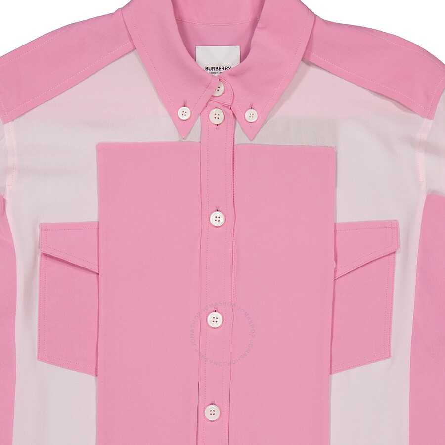 Burberry Ladies Beckierl Pale Candy Pink Panelled Silk Crepe-De-Chine Shirt - 7