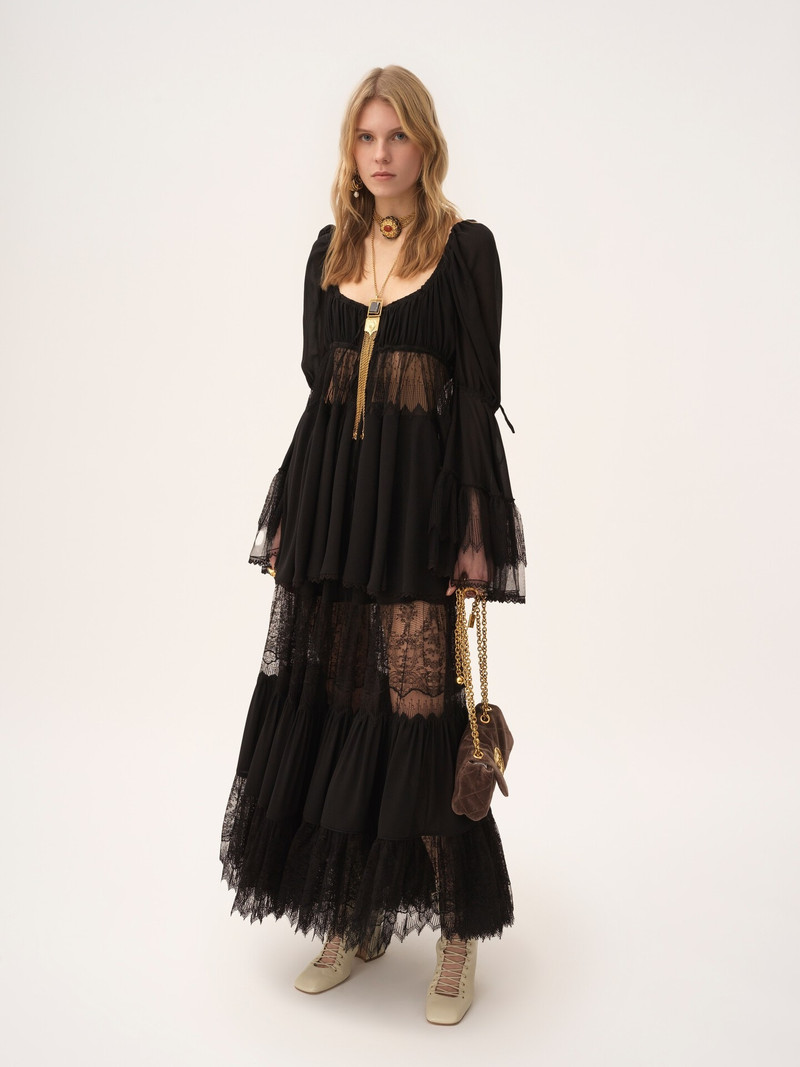 Chloé SCOOP-NECK PUFF-SLEEVE TOP IN SILK GEORGETTE & LACE outlook