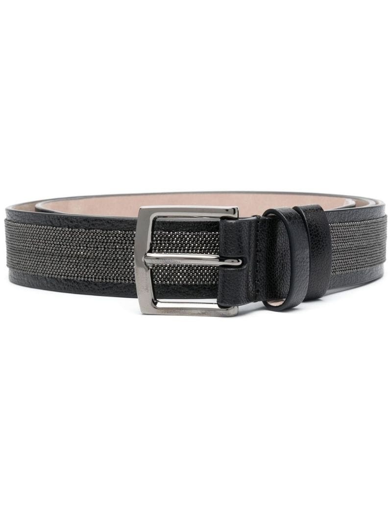 bead-embellished leather belt - 1