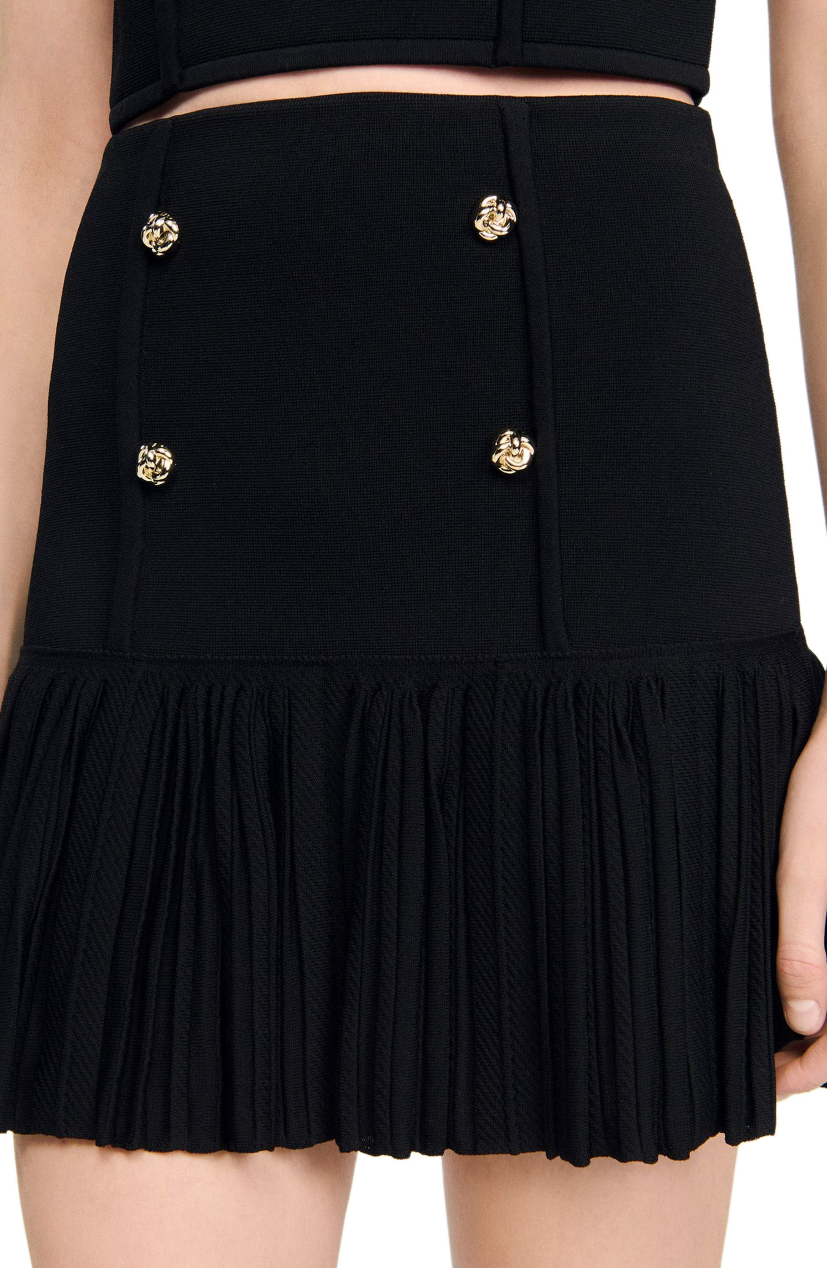 SANDRO Mini pleated fine knit skirt in Black at Nordstrom - 5
