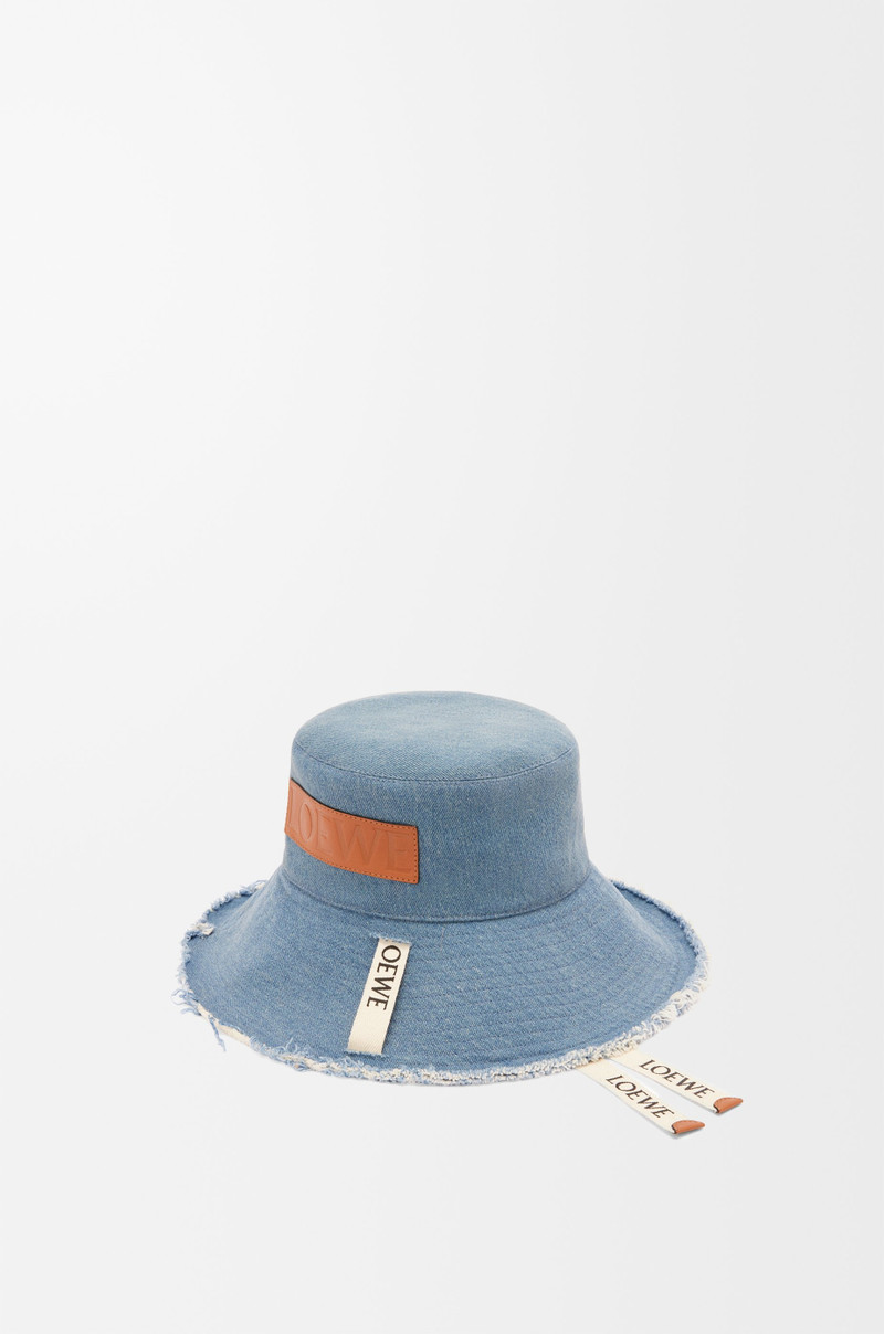 Frayed fisherman hat in denim and calfskin 1