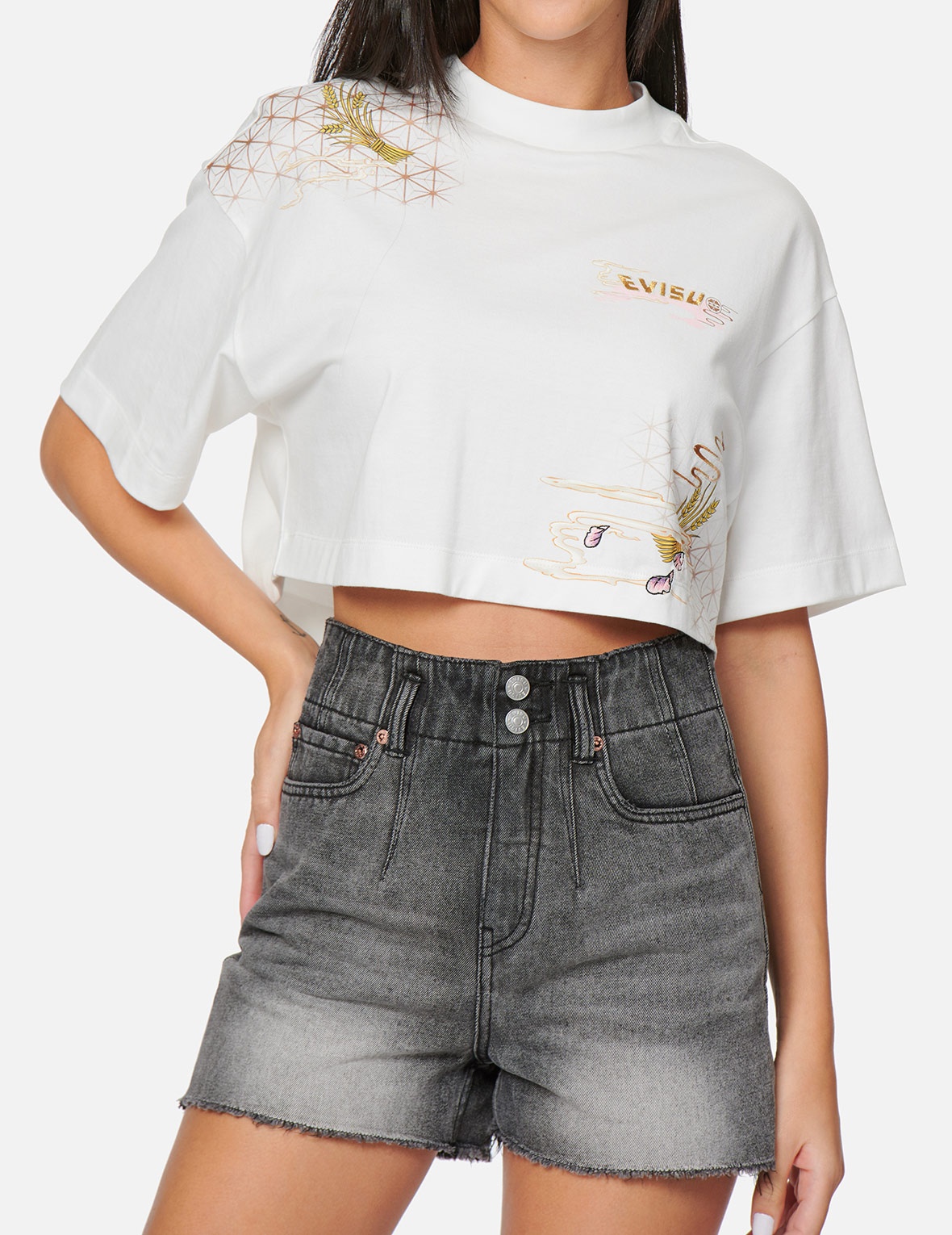 JAPANESE GRAPHICS PRINT CROPPED T-SHIRT - 3