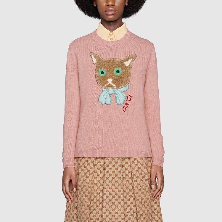 (WMNS) Gucci Wool Jumper With Cat Patch 'Antique Rose' 662173-XKBYI-6183 - 3