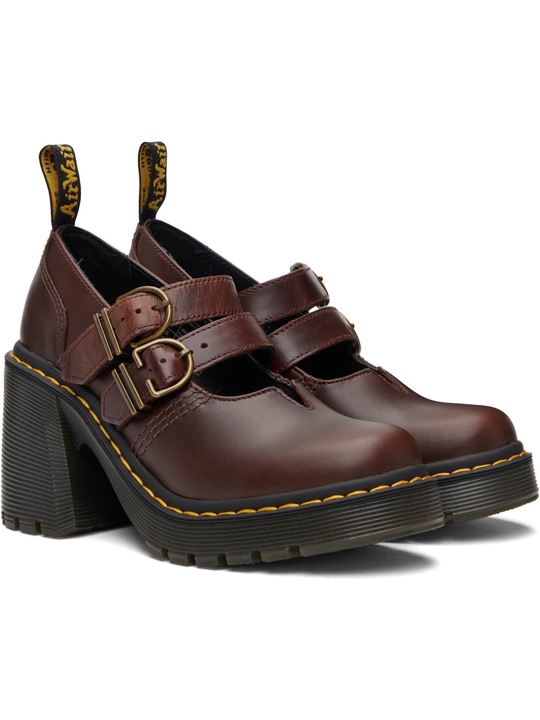 Brown Eviee Leather Mary Jane Heels - 4
