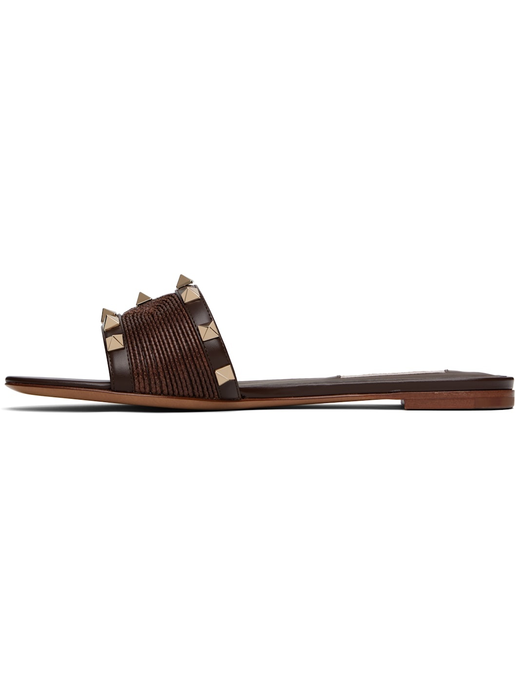 Brown Rockstud Slide Sandals - 3