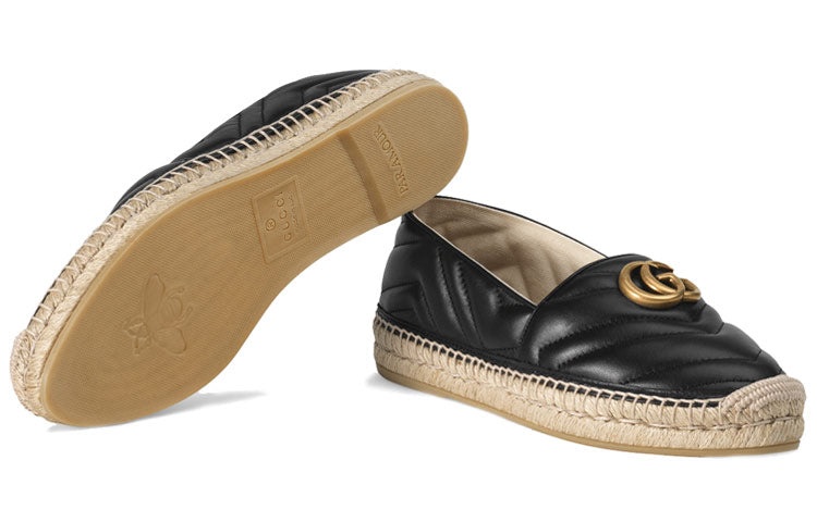 (WMNS) Gucci Double G Espadrille 'Black Leather' 551890-BKO00-1000 - 5
