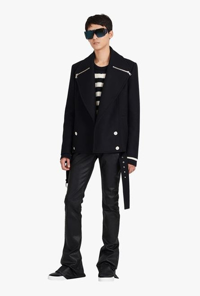 Balmain Cropped black wool coat outlook