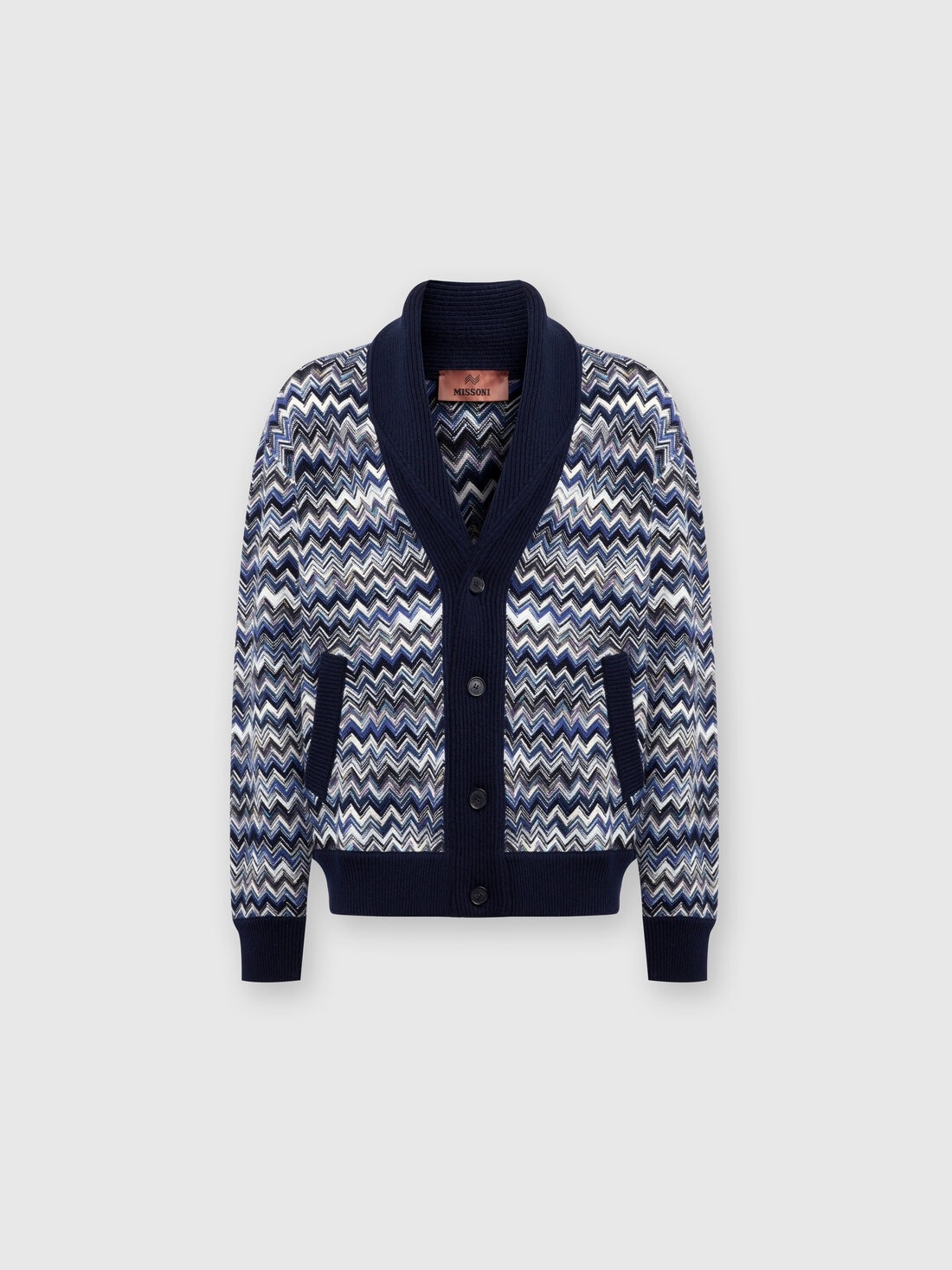 Zig zag wool cardigan with shawl collar - 1