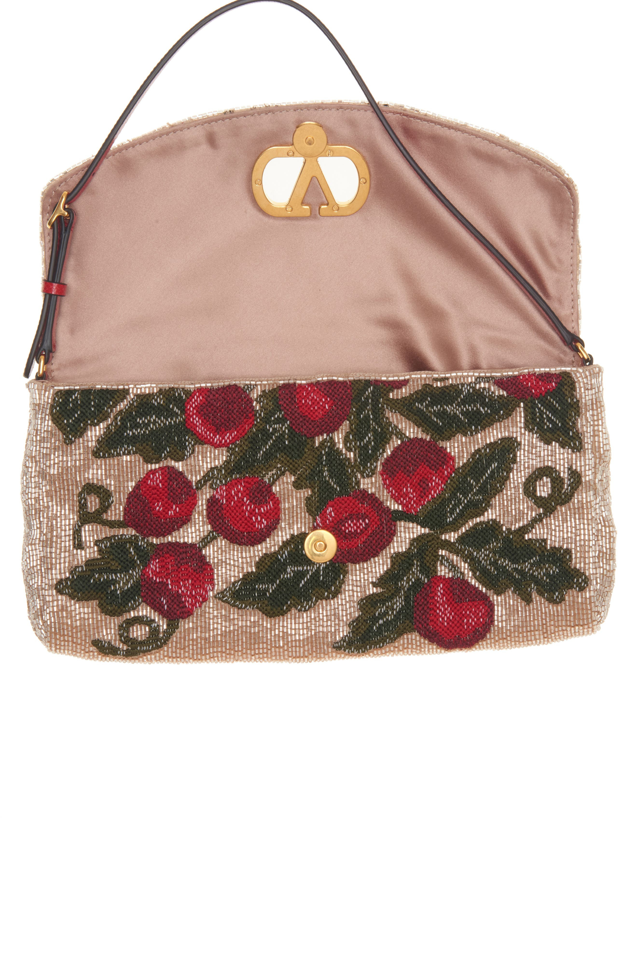 Valentino Garavani Embroidered & Beaded Satin Shoulder Bag in Multicolor/Rouge Pur at Nordstrom - 4
