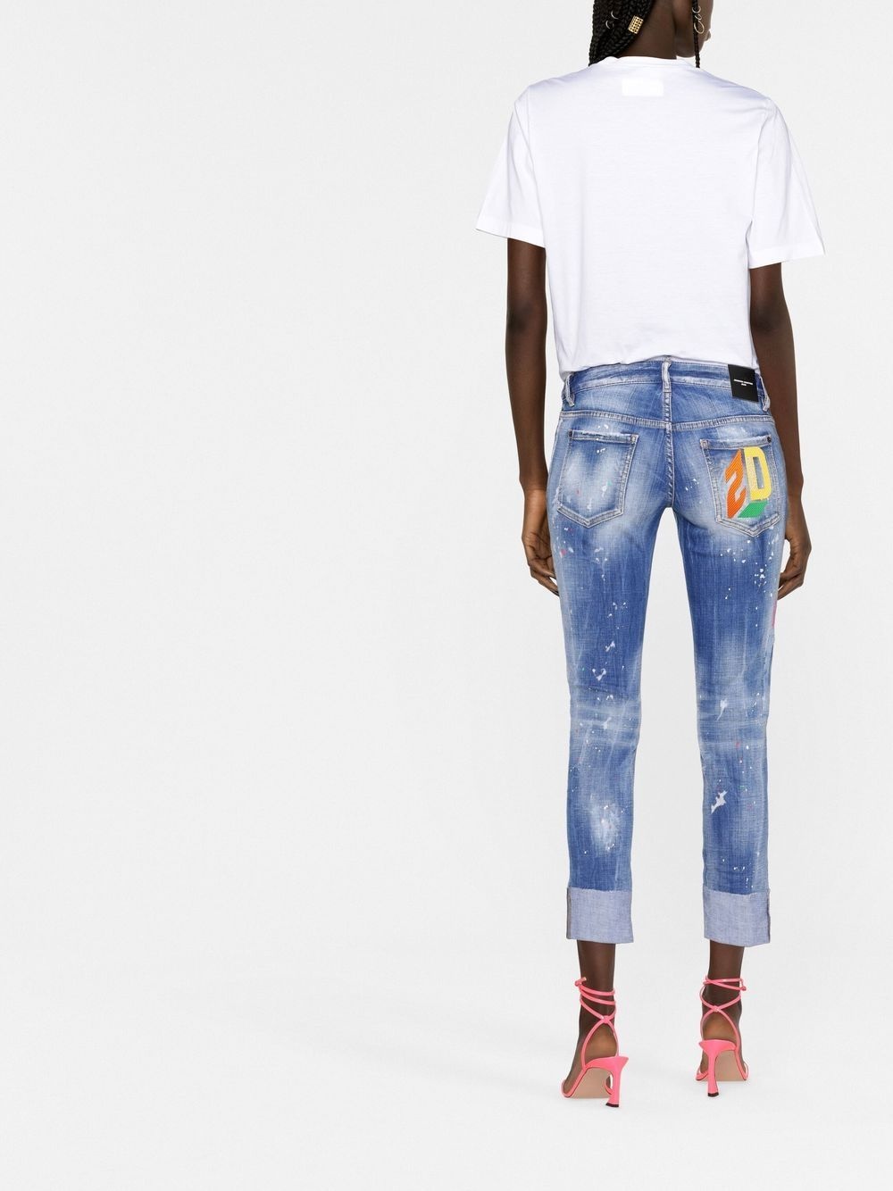 distressed logo-embroidered slim jeans - 2