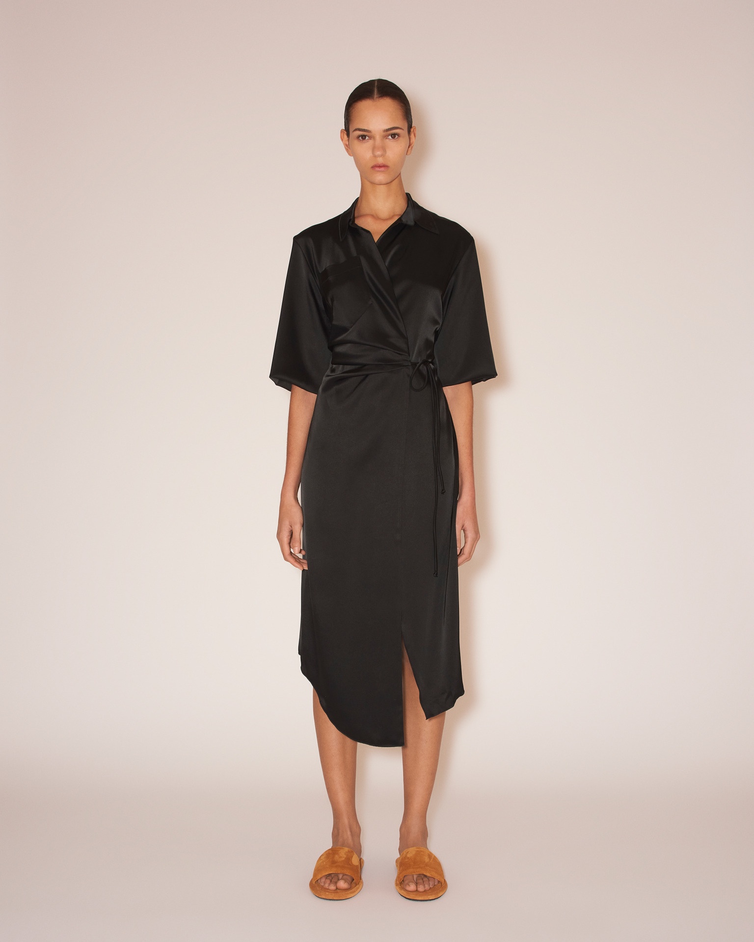 LAIS - Draped front shirt dress - Black - 3