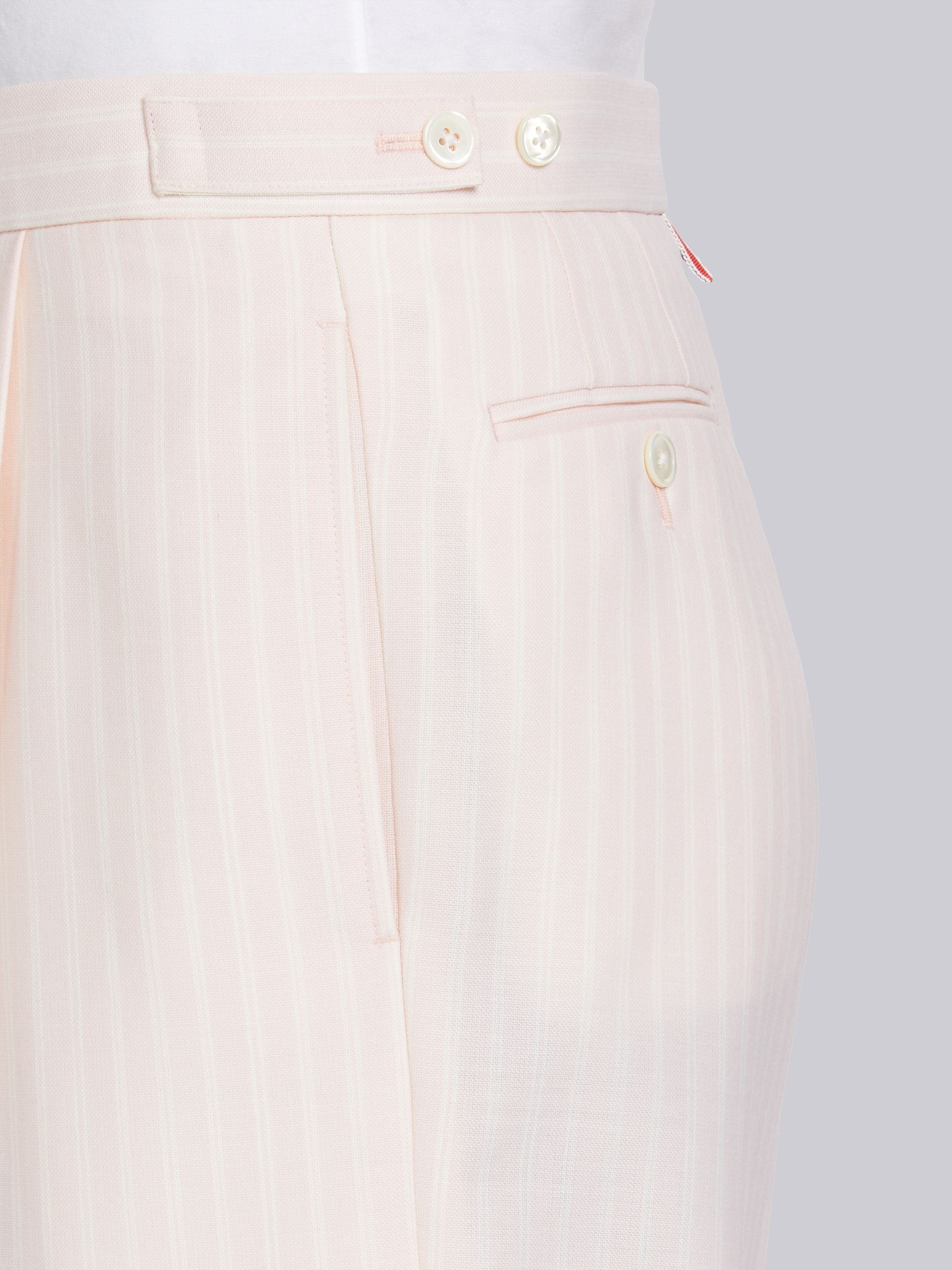 Light Pink Hairline Stripe Twist Yarn Suiting Single Pleat Short - 5