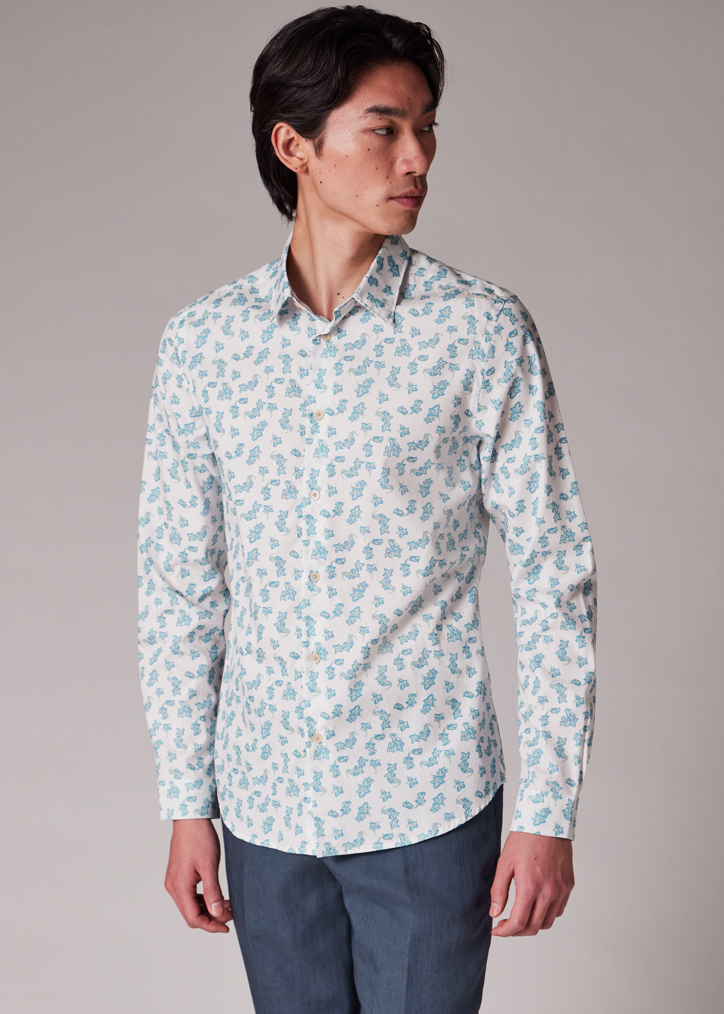 White Slim-Fit Organic Cotton 'Campanula' Print Shirt - 4