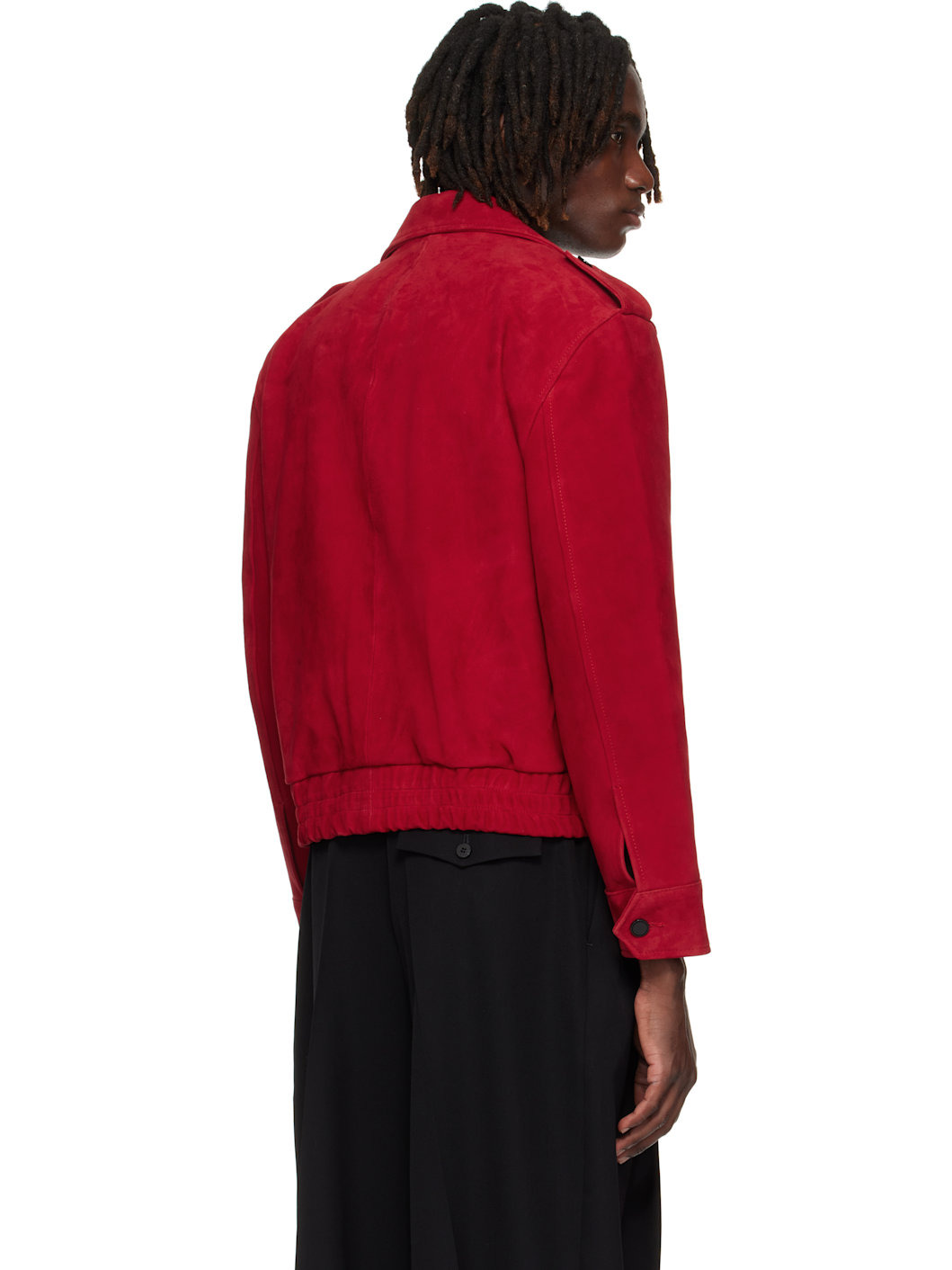 Red Military Suede Bomber Jacket - 3