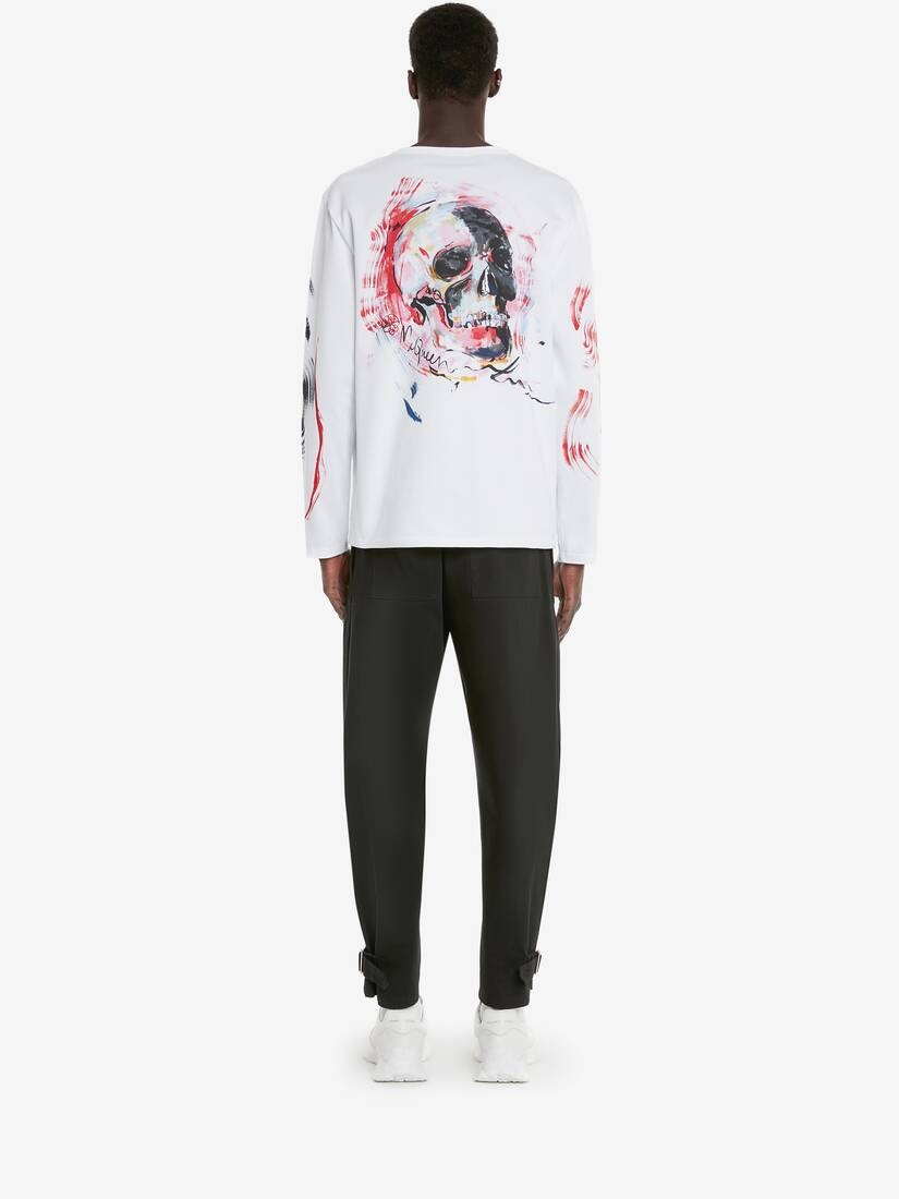 Men's Paint Skull Long Sleeve T-shirt in White - 4